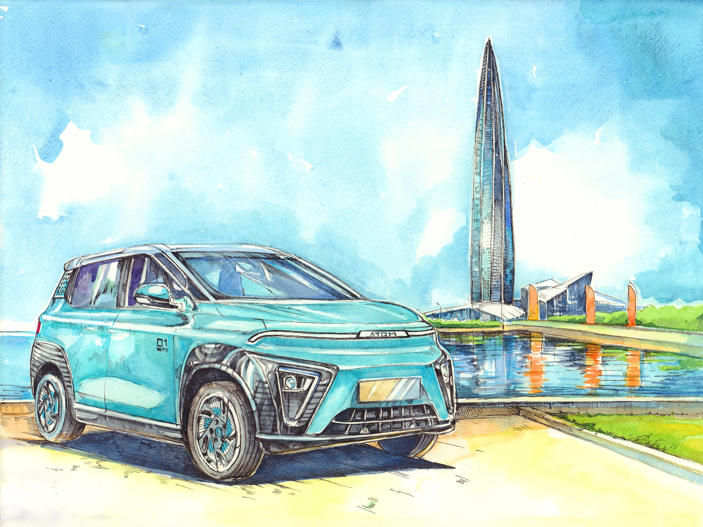 Электромобиль «Атом» — работы для АО «Кама». Художник Александр Петрунин