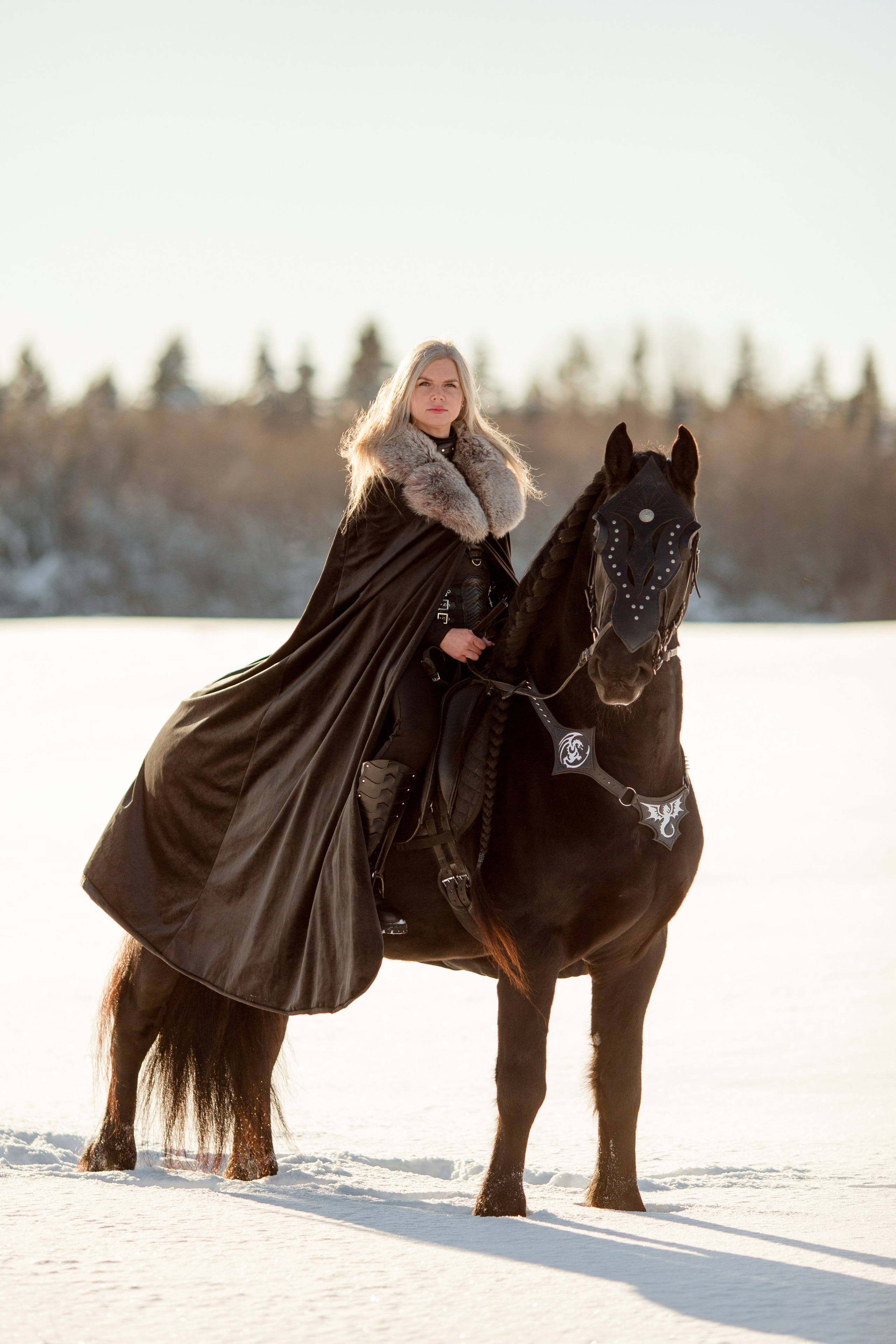 Зимняя фотосессия в скандинавском стиле с лошадью