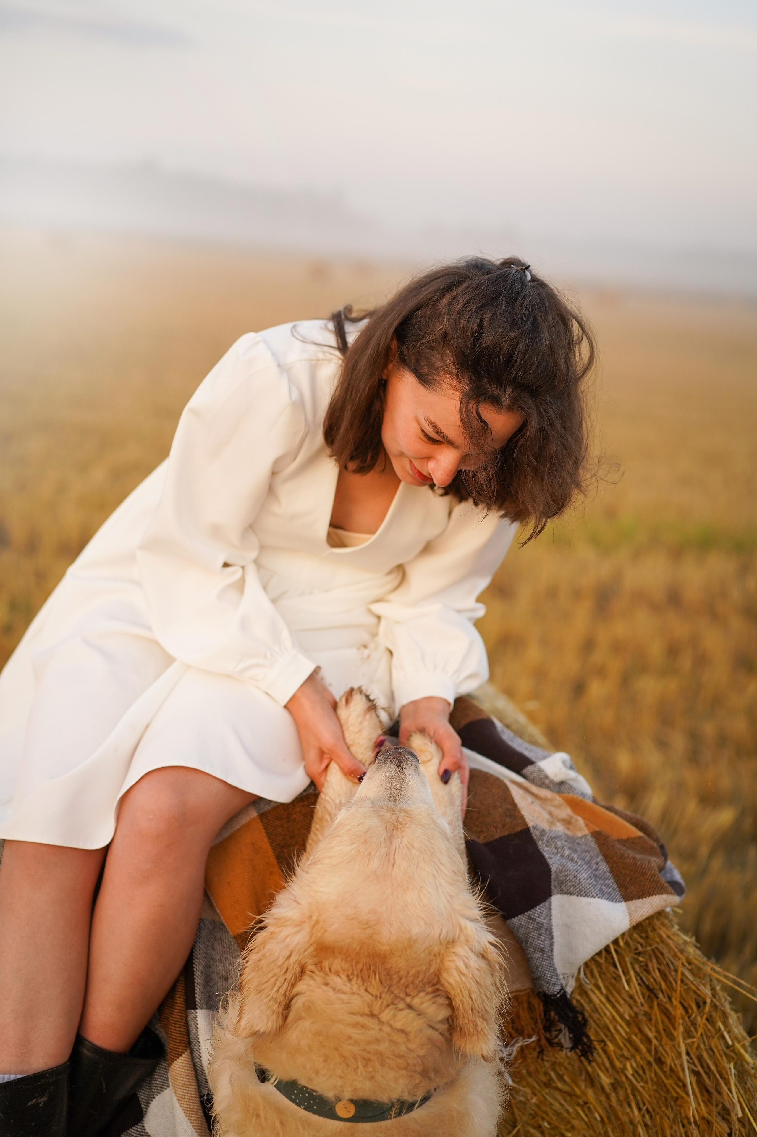Настя и Арчи в полях. Фотограф-анималист в Санкт-Петербурге Яна Мартынова
