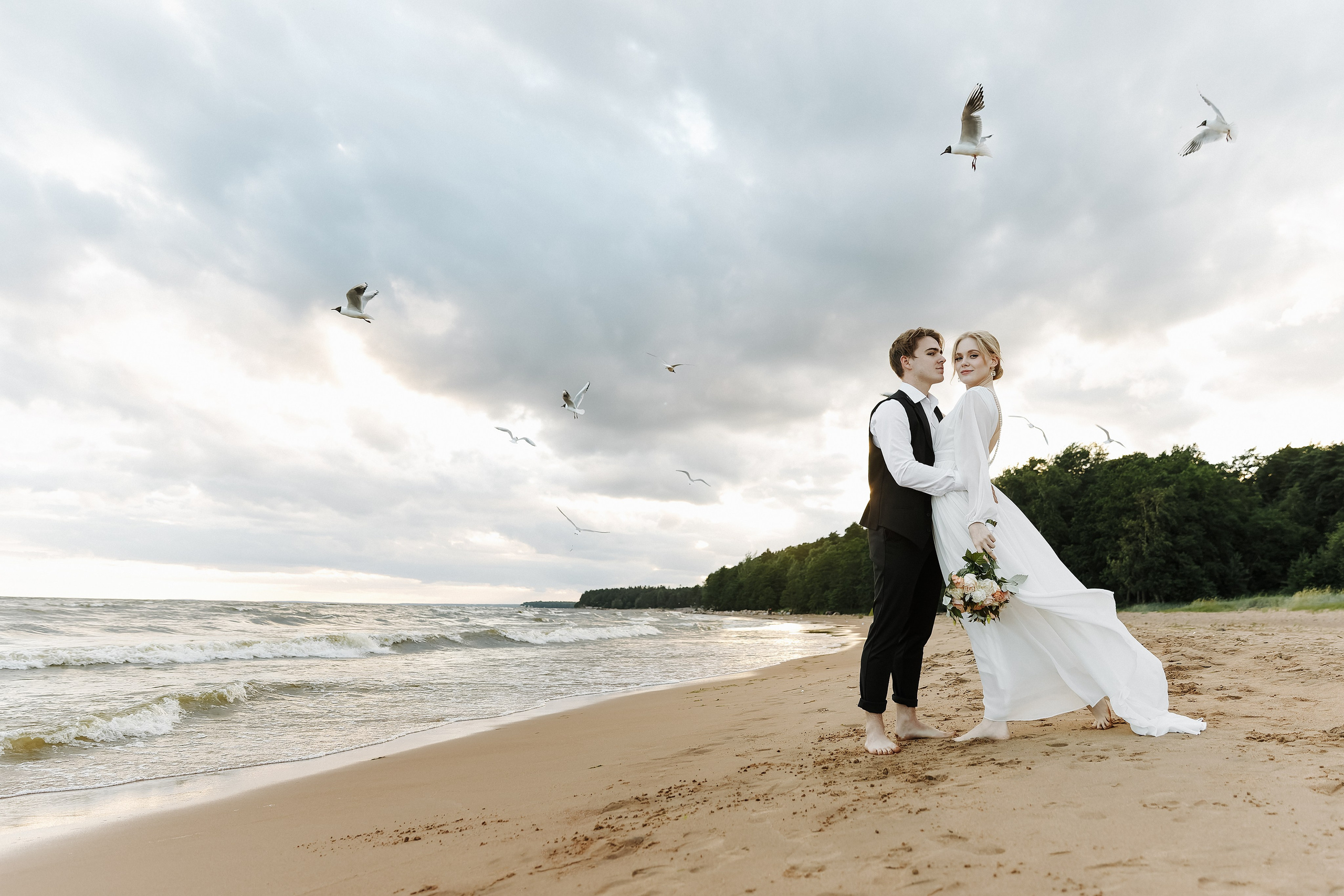 Яна и Давид — свадебная фтосессия на заливе. Свадебный и портретный фотограф в Санкт-Петербурге Анна Демьянова
