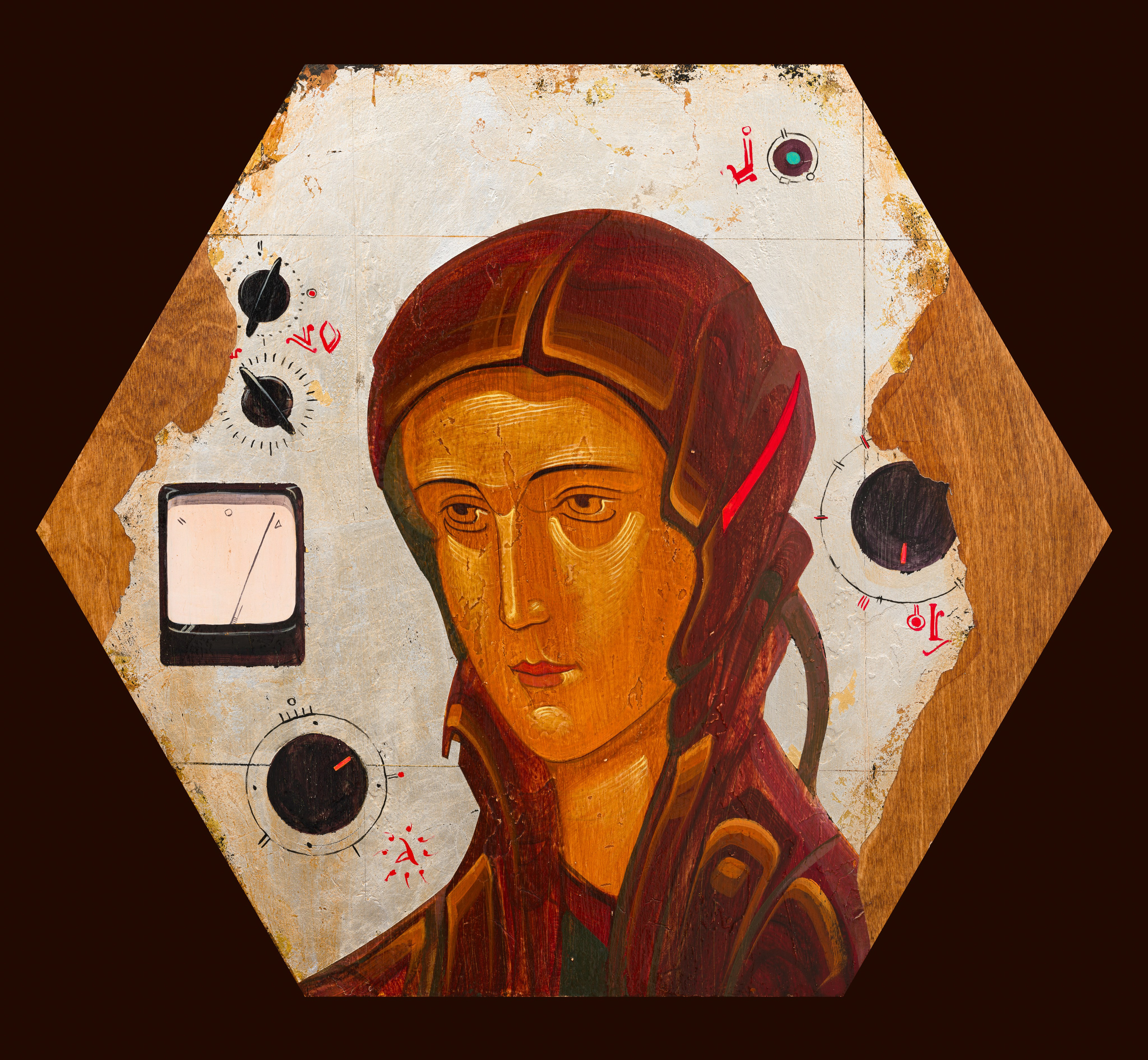 «21112025» - художник Антон Фролов (дерево, темпера, поталь, d60 см, 2025)