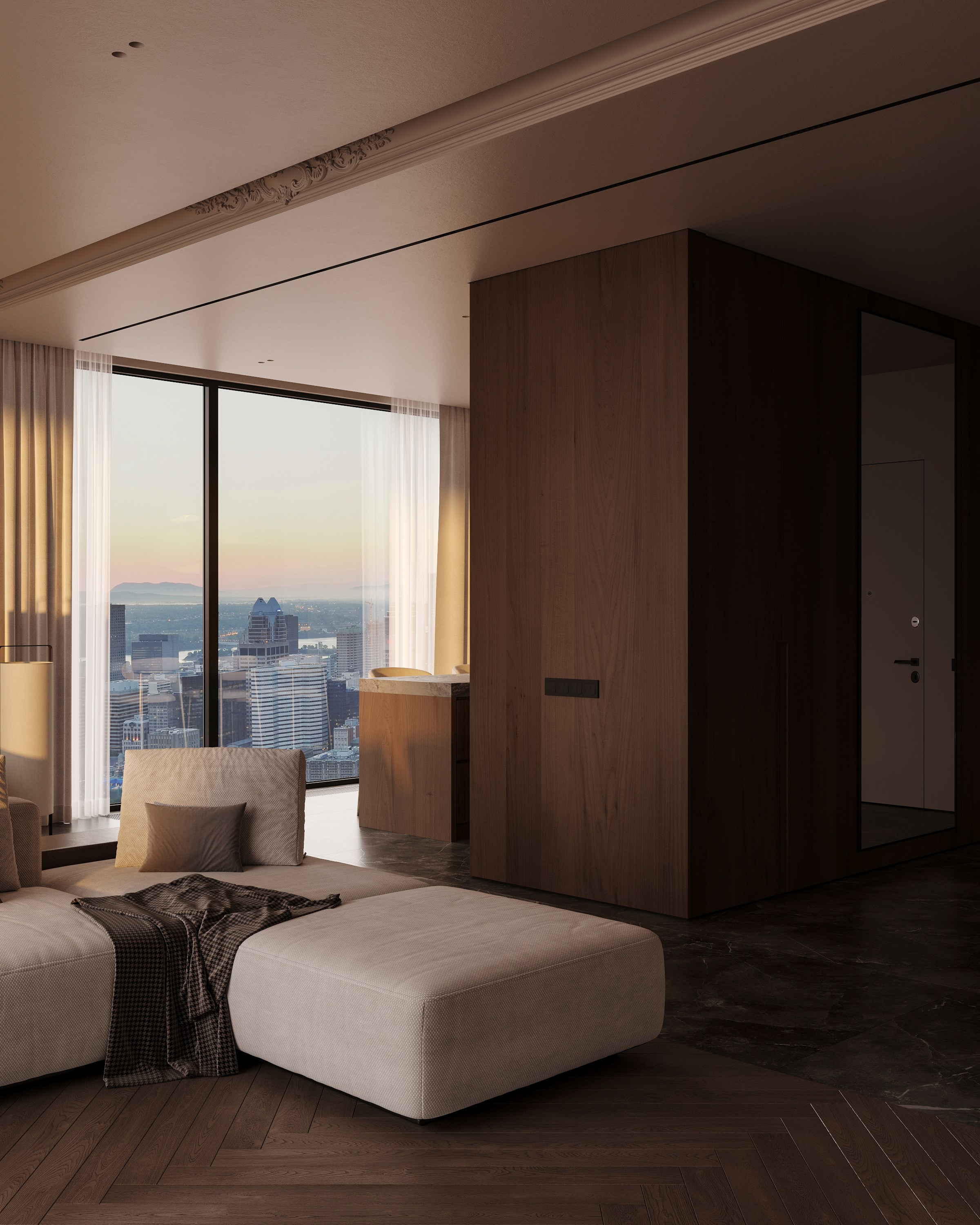 COZY SKYLINE | CONCEPTUAL PROJECT. Interior Visualization by Valerie Stetyukevich