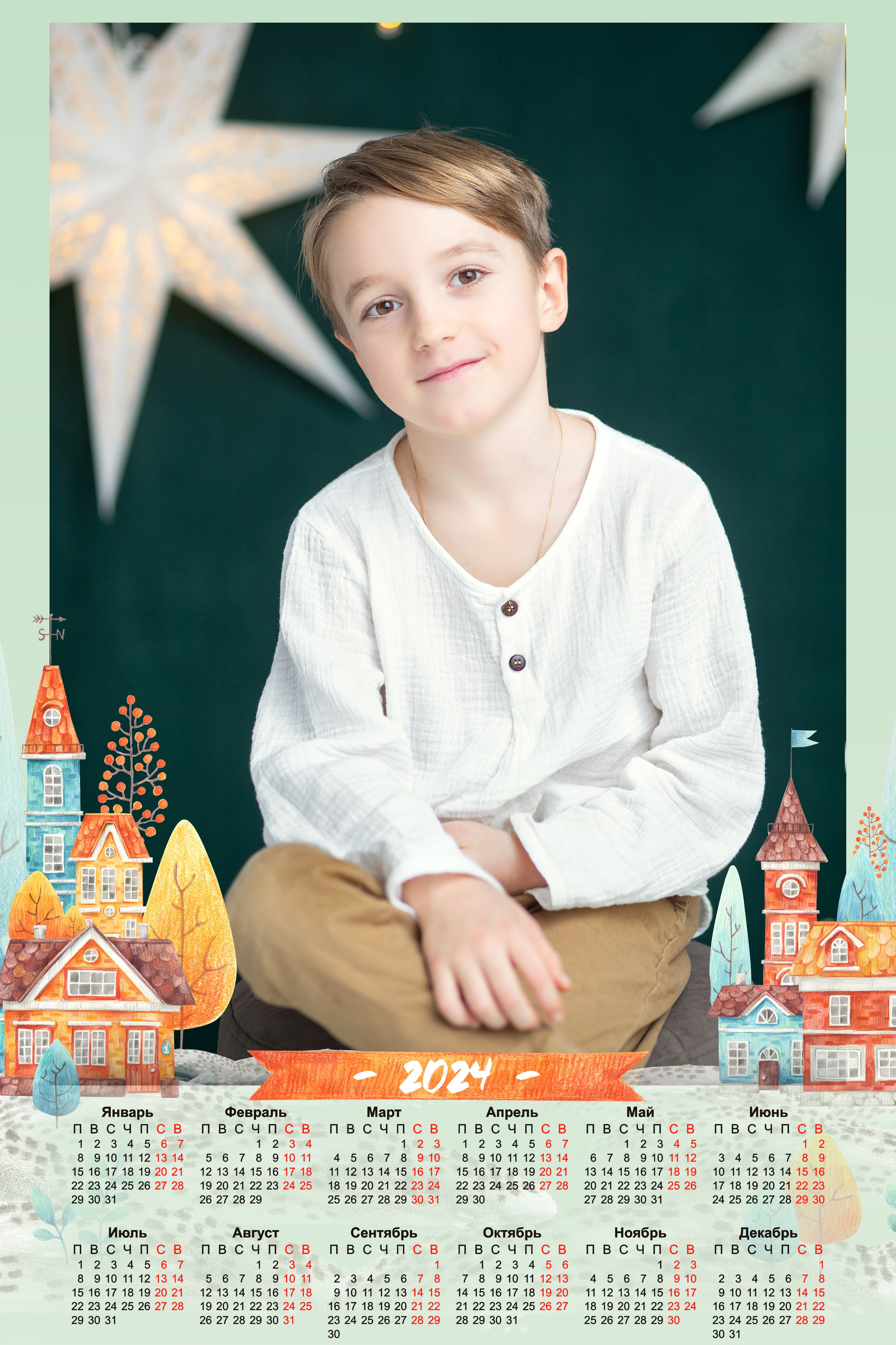 Новогодний календарь с мальчиком с фотосессии в детском саду