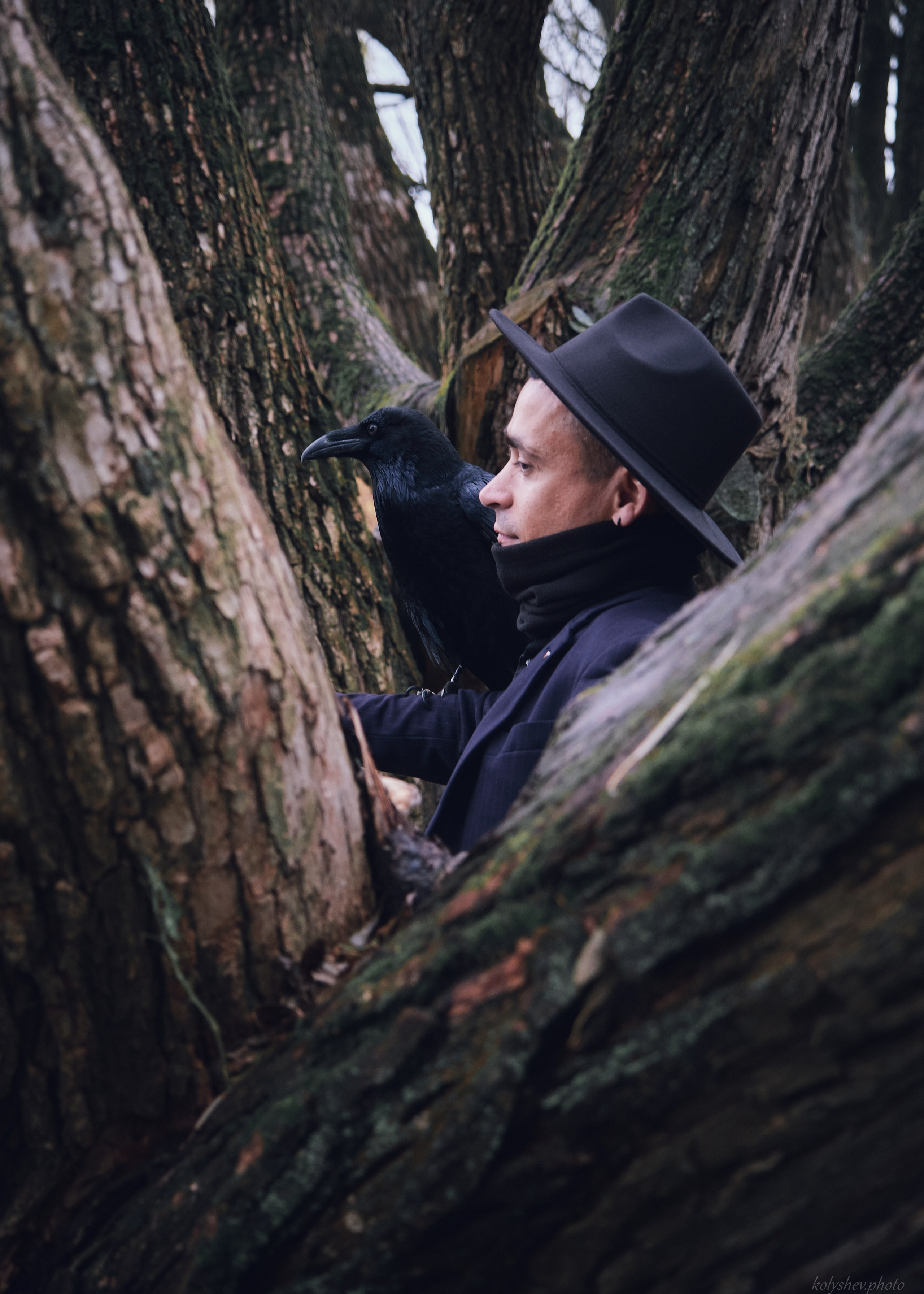 Фотосессия с вороном. Портретный фотограф на новый год в Москве Виктория Колышева