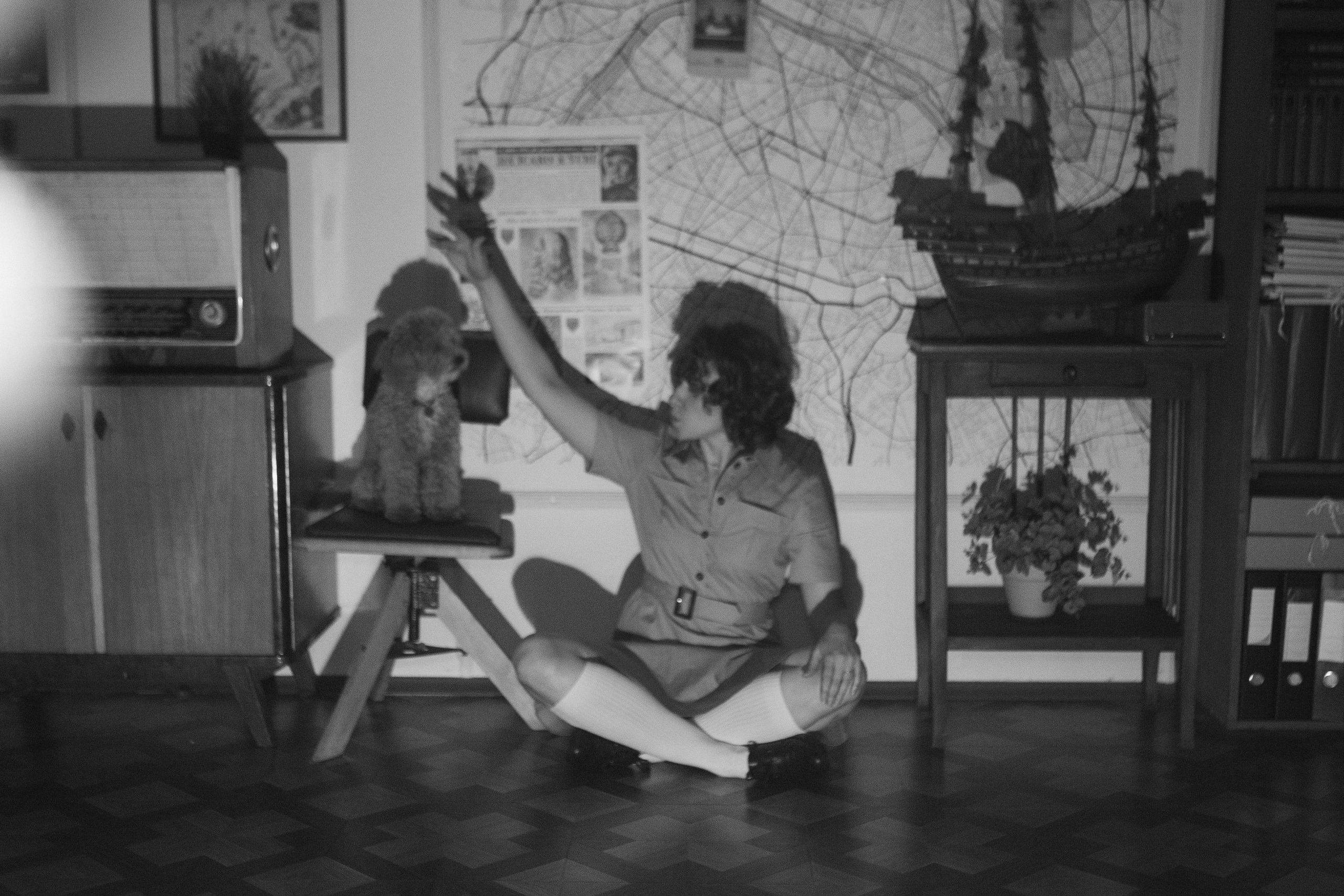 A cinematic daydream in the spirit of Wes Anderson’s style. Portrait, family and pet photographer in Cyprus, Ksenia Bourdelle