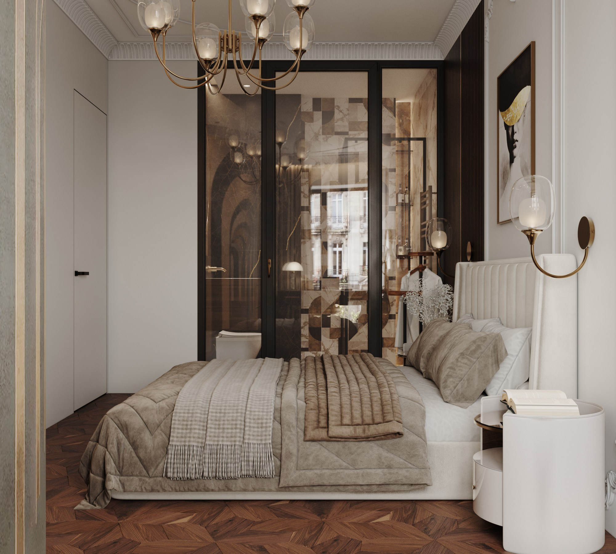 Мастер спальня ЖК Скай. Интерьерная 3D Визуализация