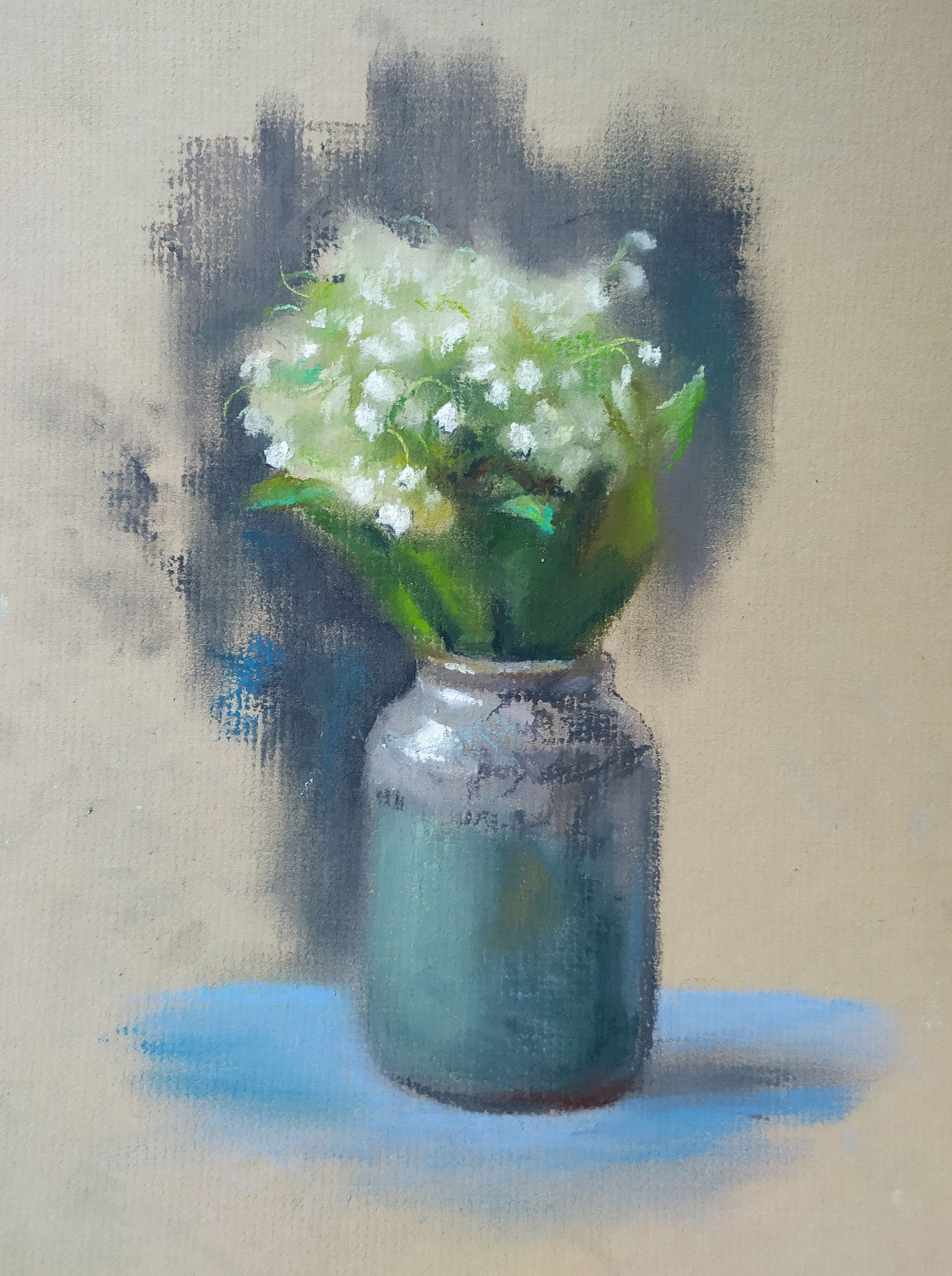 Букет ландышей, нарисованный пастелью