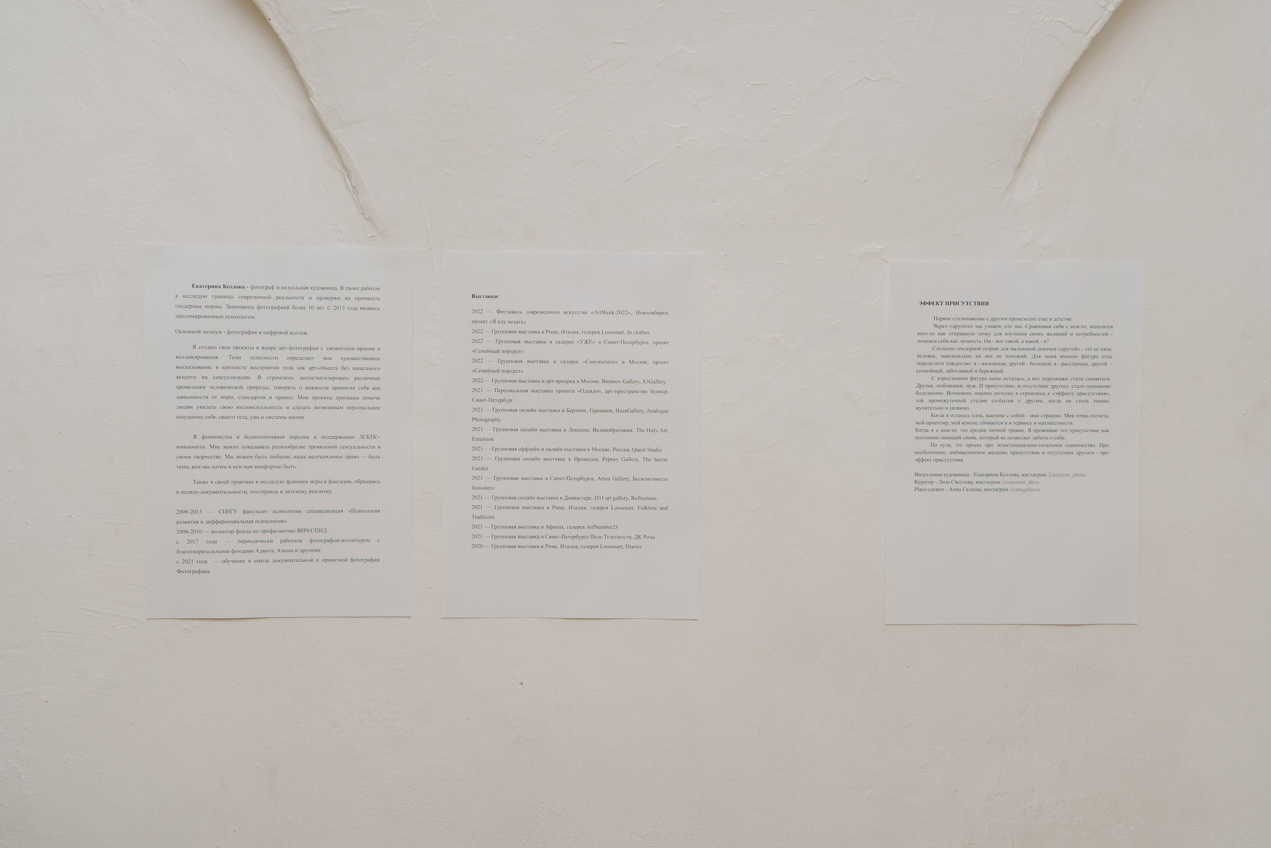 Эффект присутствия. Козлова Екатерина. Междисциплинарная визуальная художница