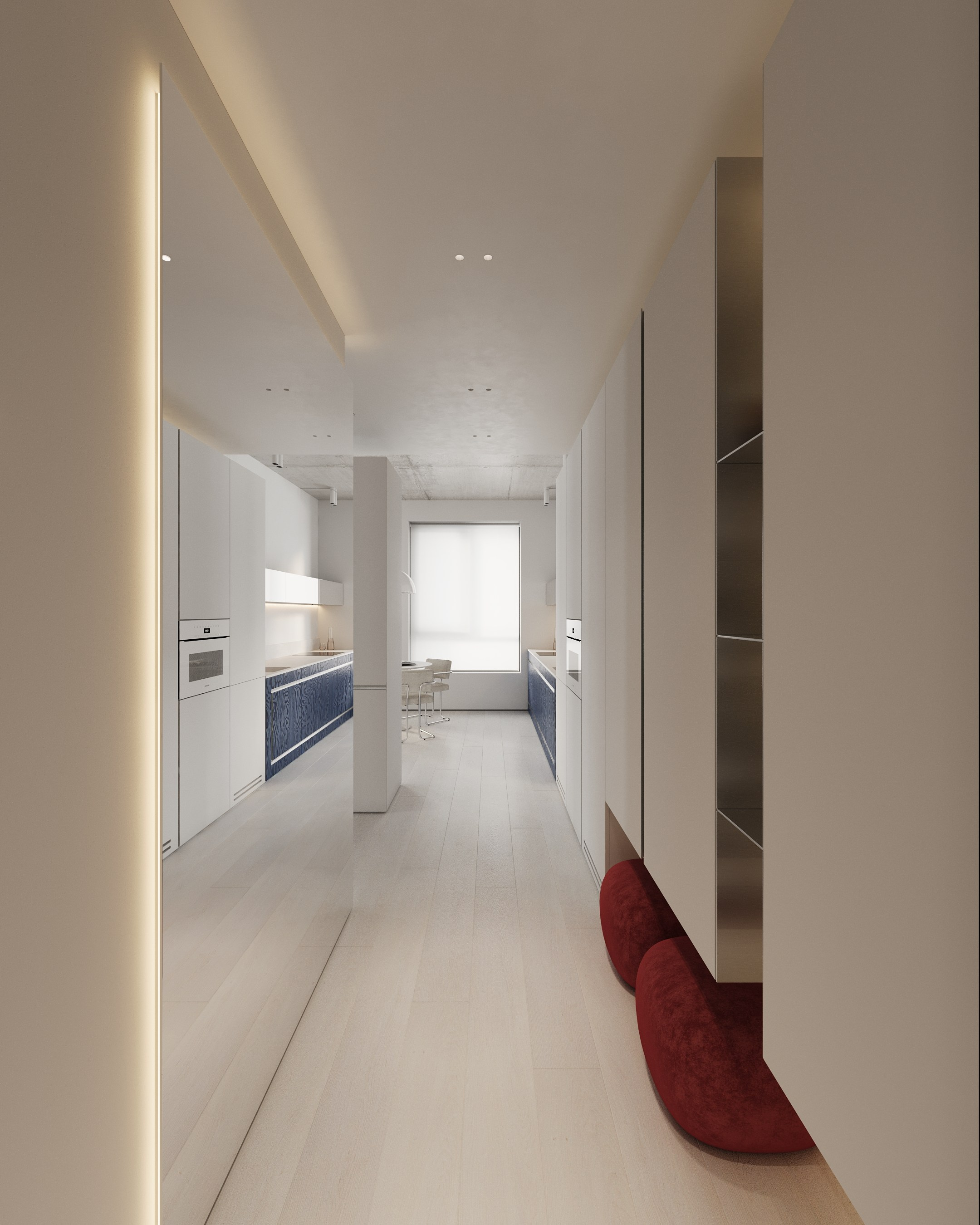 Светлая прихожая в стиле минимализм с яркими акцентами