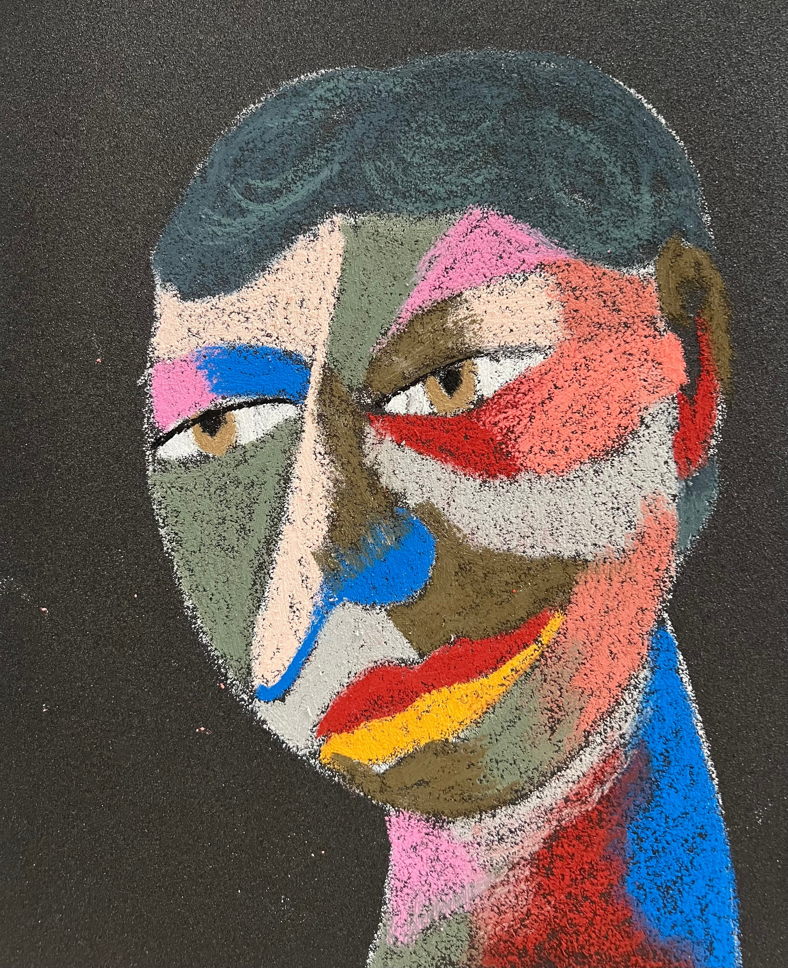 Title: Shoe salesman Material: Oil pastel, sandpaper Size: 28 x 23 cm 