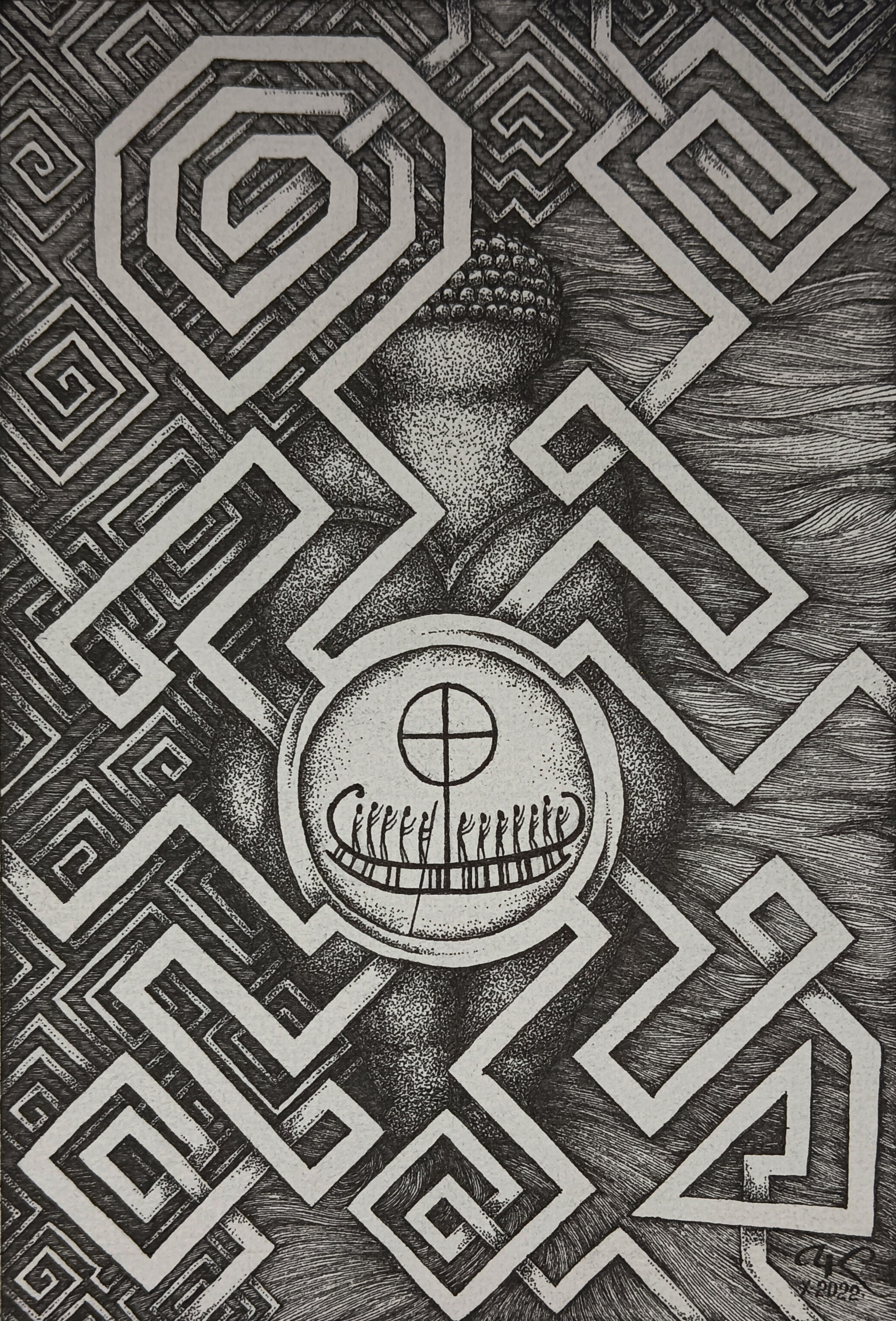 "Источник жизни" бумага, тушь, изограф, р.13х19см., 2022г.