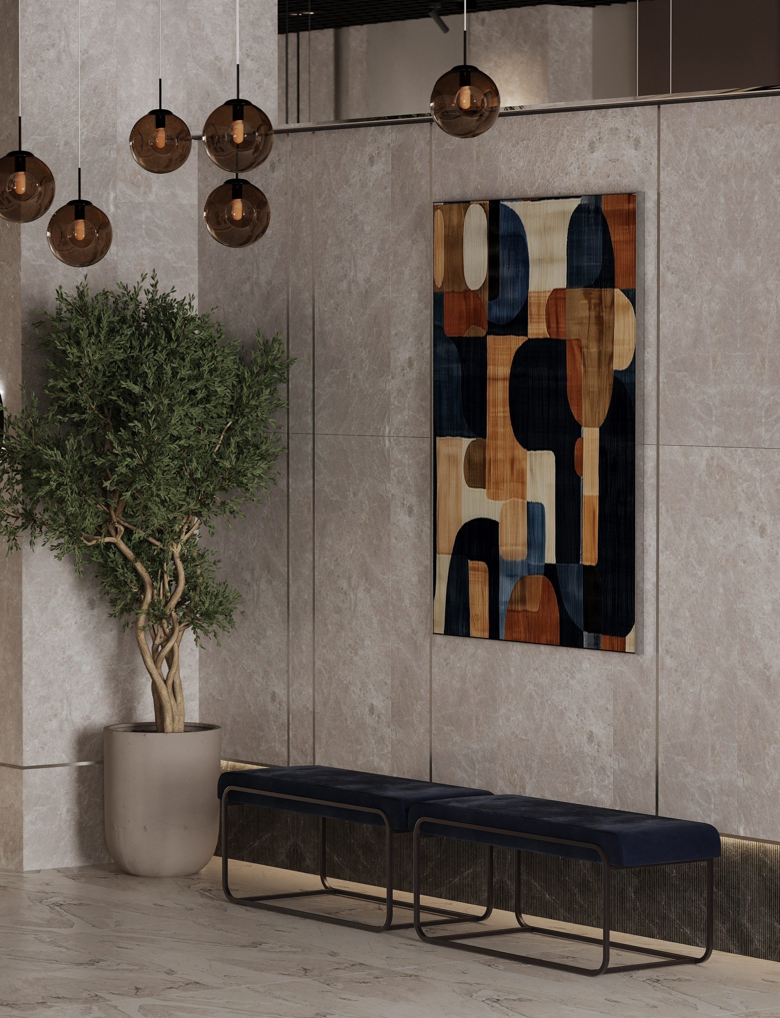 Визуализации Холла. Клубный дом «Отражение». Дизайнер Елена Дрожжина. 3d визуализатор интерьеров