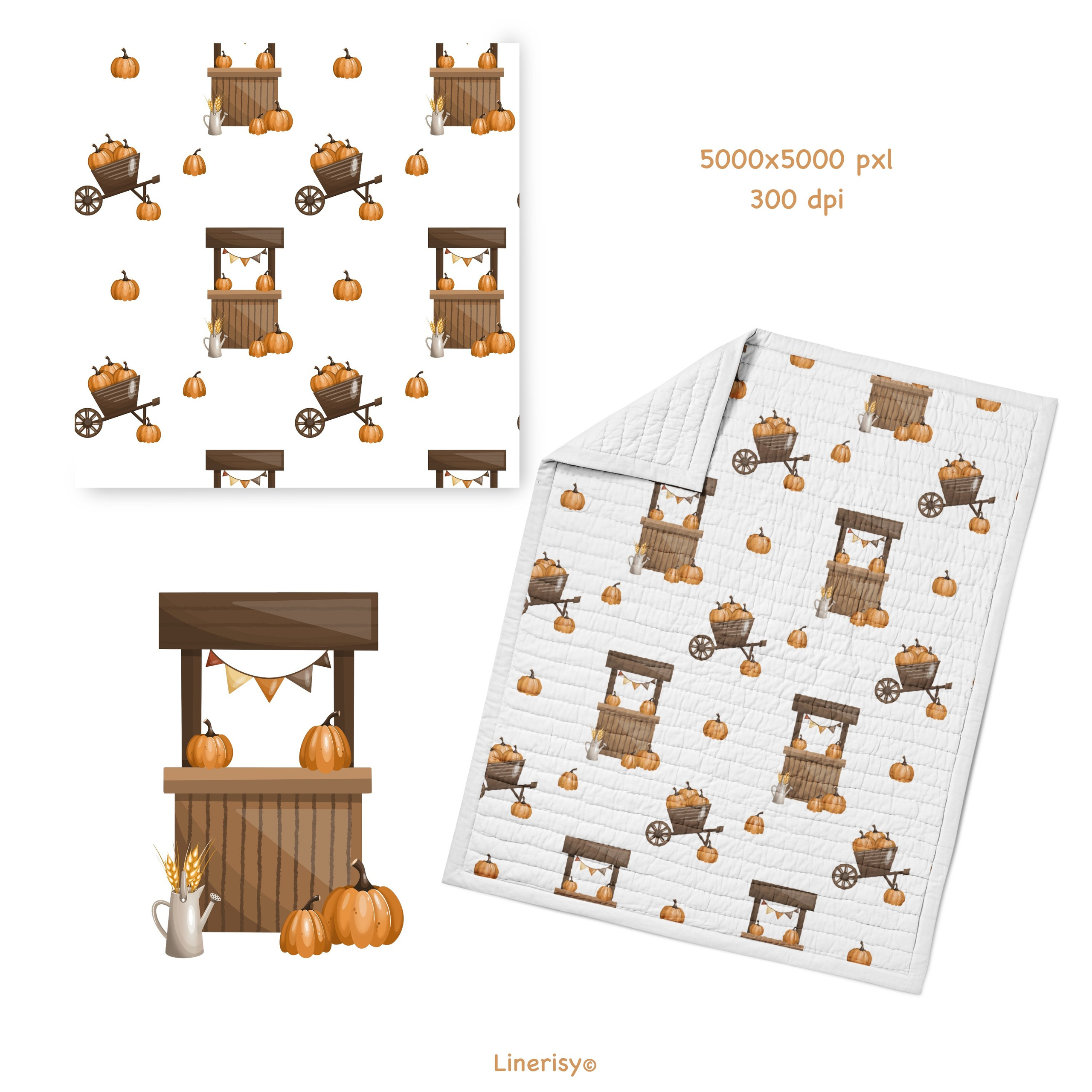 Набор бесшовных паттернов «Осенняя ферма». Художник-иллюстратор Евгения Бекренёва