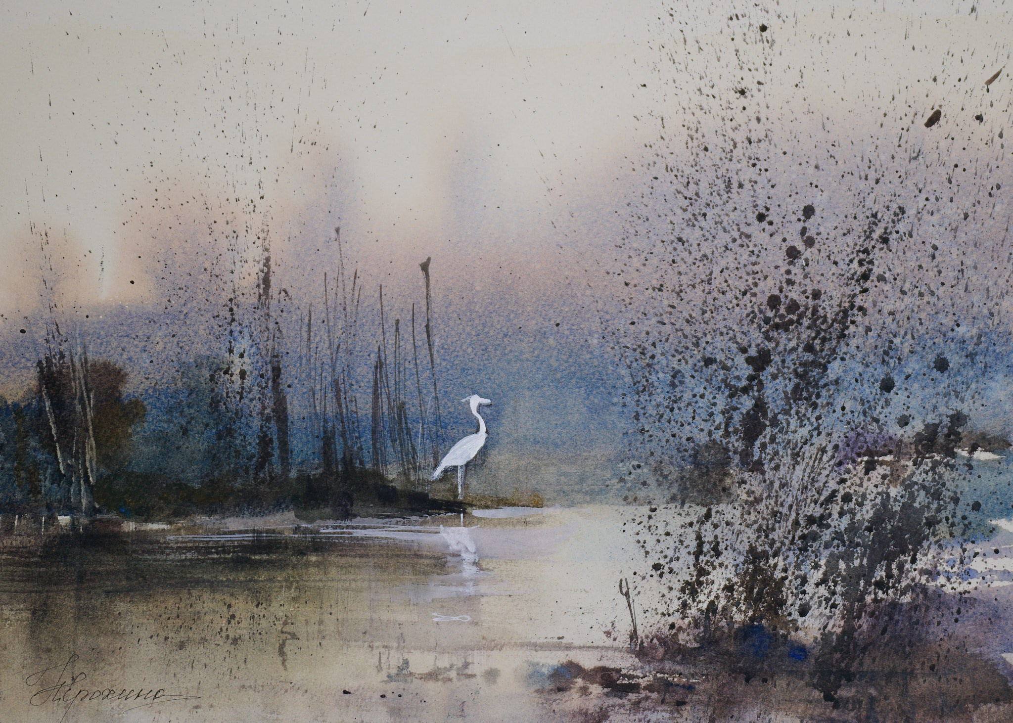 Цапля 4 серии работ ПТИЦЫ (35×25см) 40 000 р.