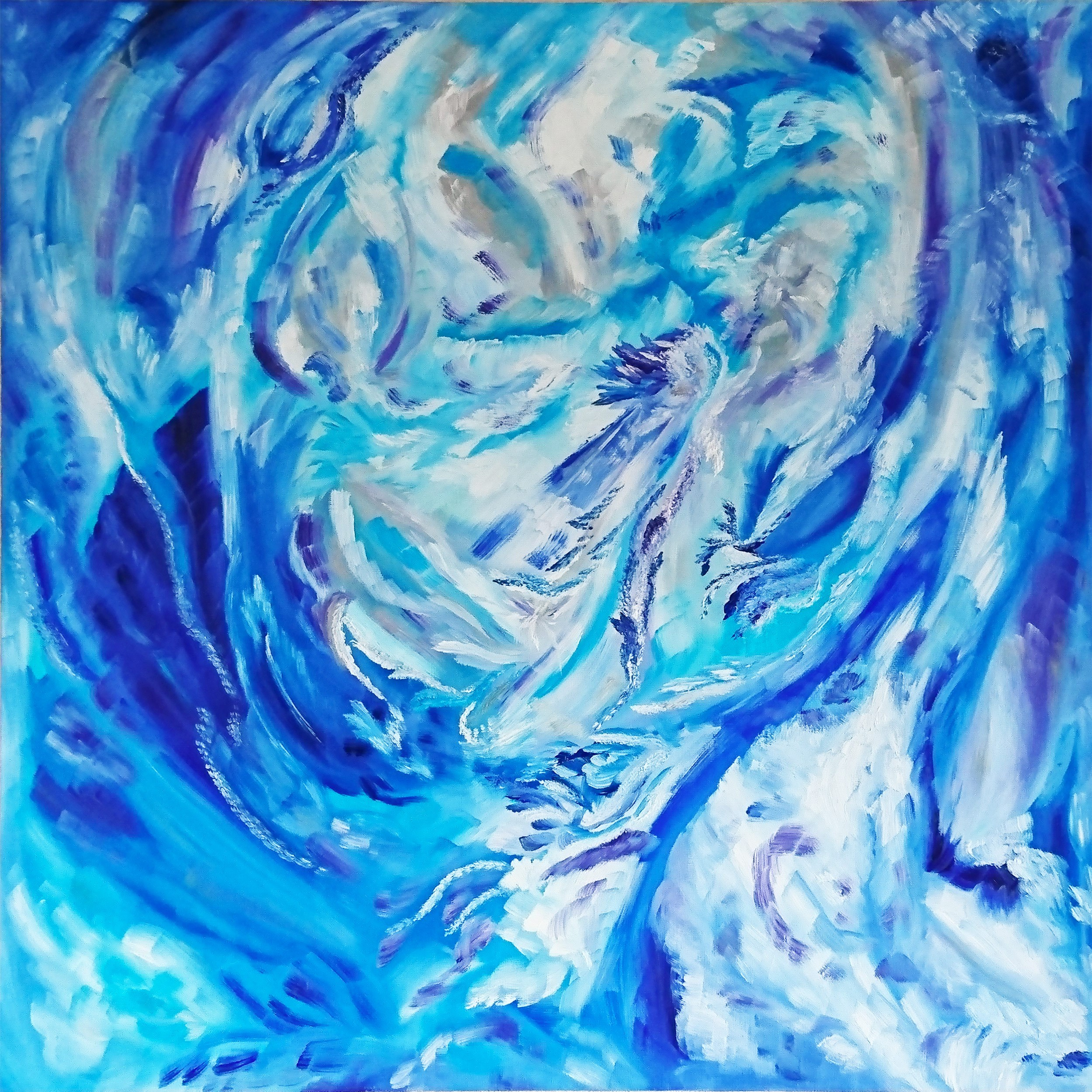 Цветочная поляна зимой, 90х90 см, холст, масло,