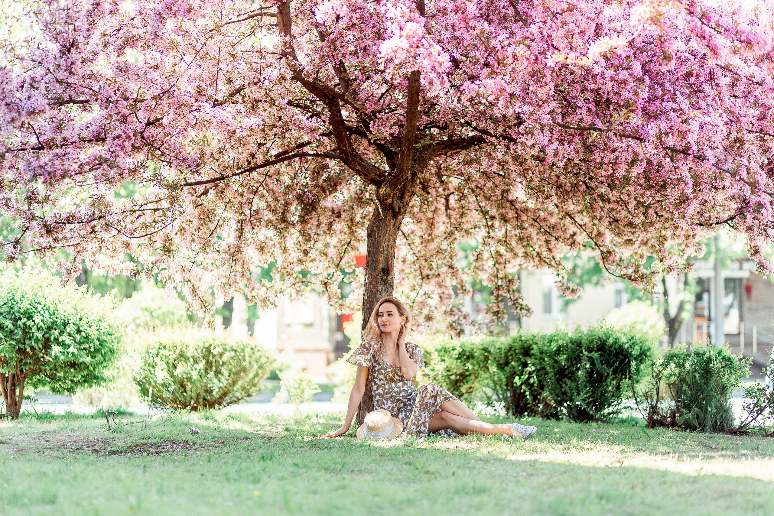 Цветение красной яблони. Семейный детский фотограф. Фотосессия в Минске