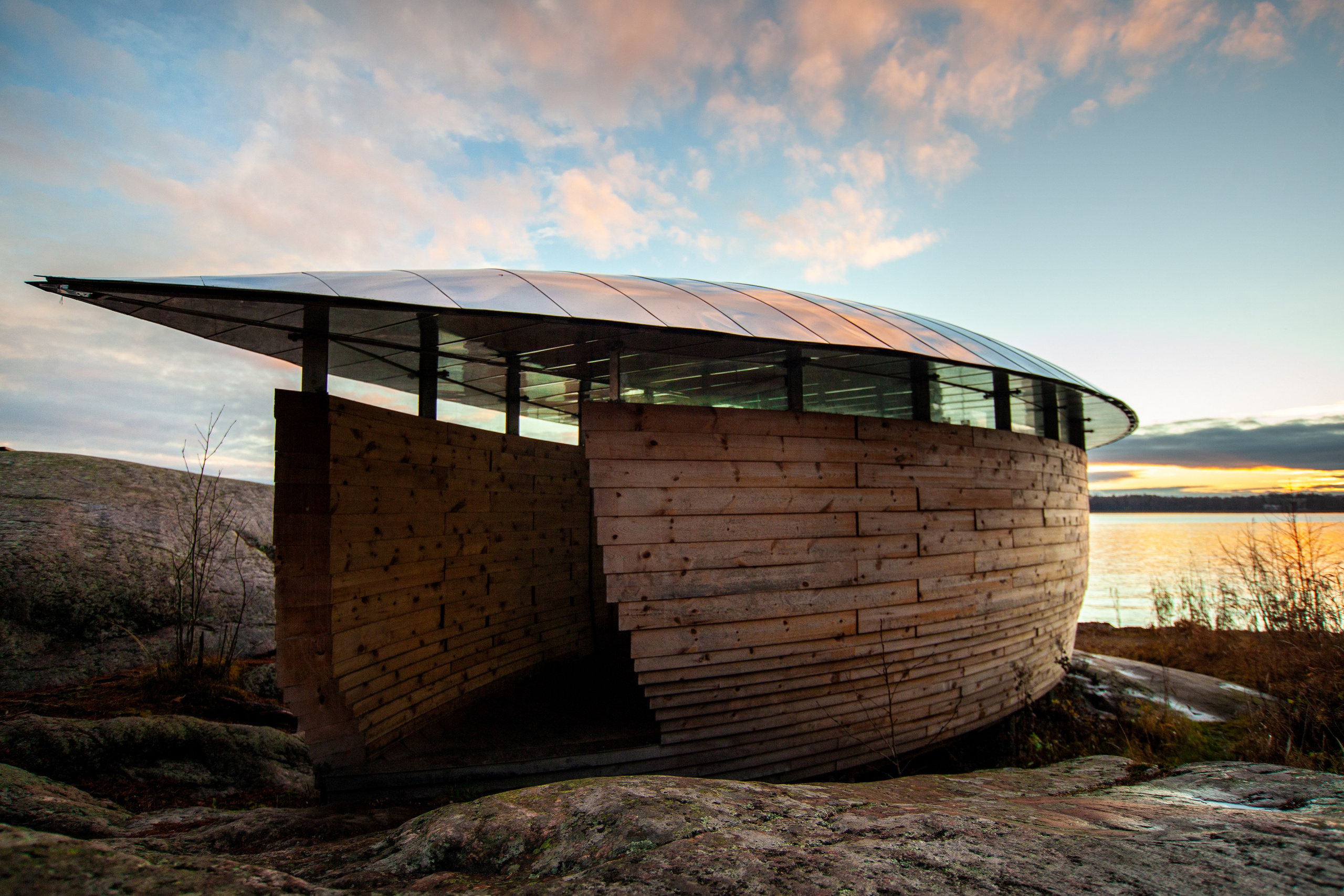 wooden architecture Public space, Kalevalakehto – Spirit of Place project by Travis Price, Seurasaari island, Helsinki, Finland