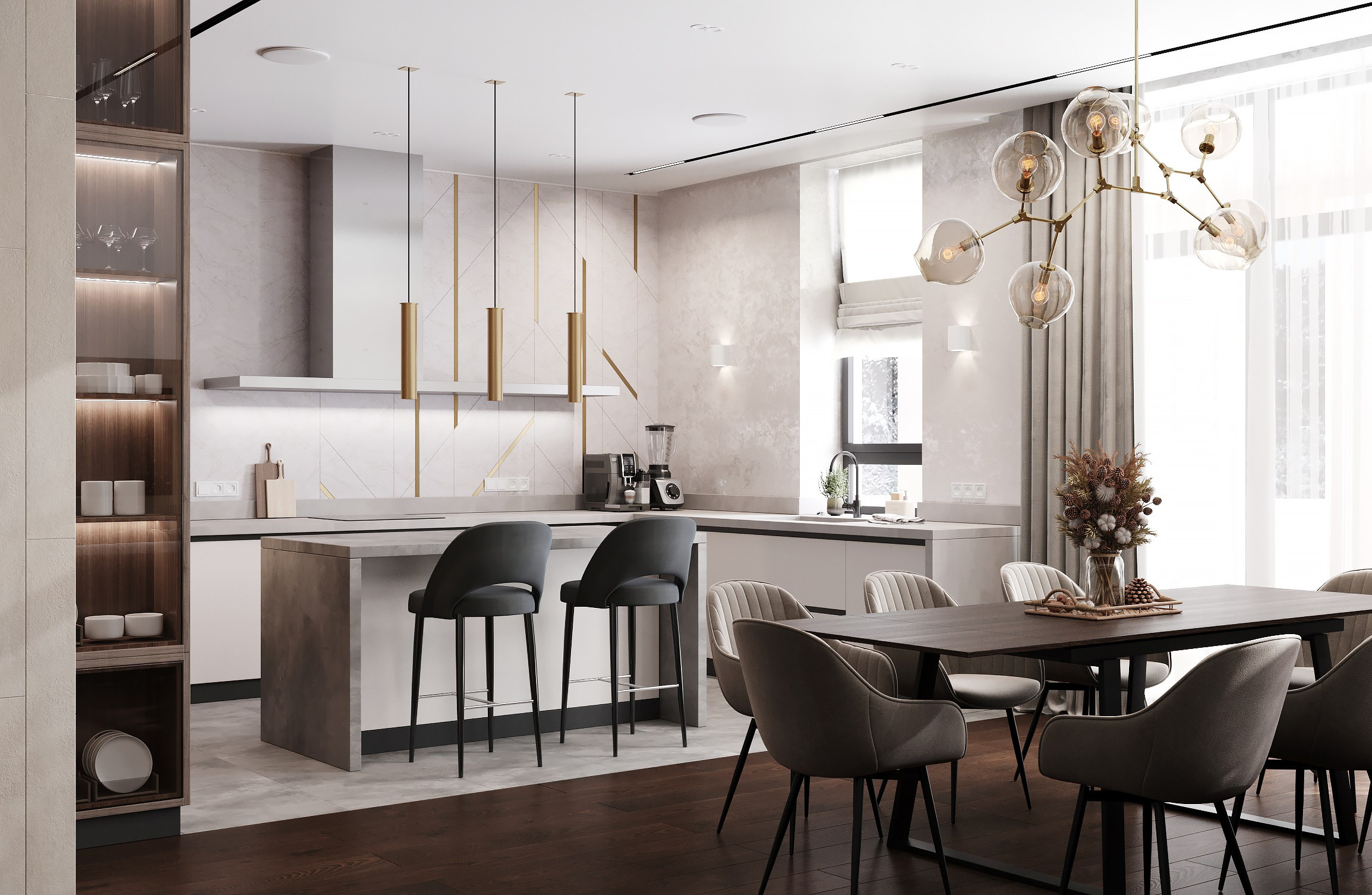 Кухня-гостиная и спальня 98 m². Заказать 3d визуализацию интерьеров — Дарья Веденёва