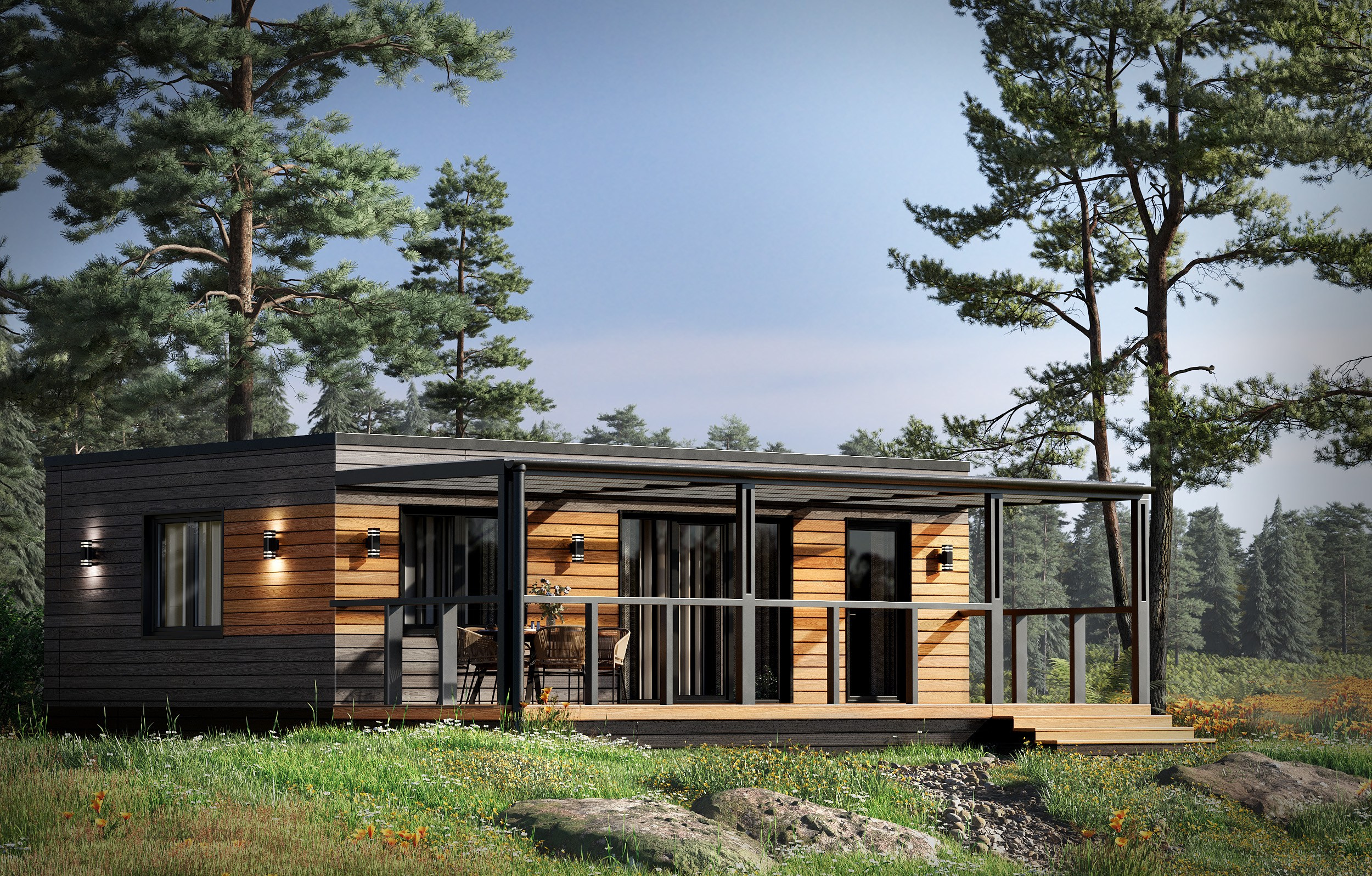 Визуализация модульного дома с ландшафтом. 3D визуализация/ Юлия Будник