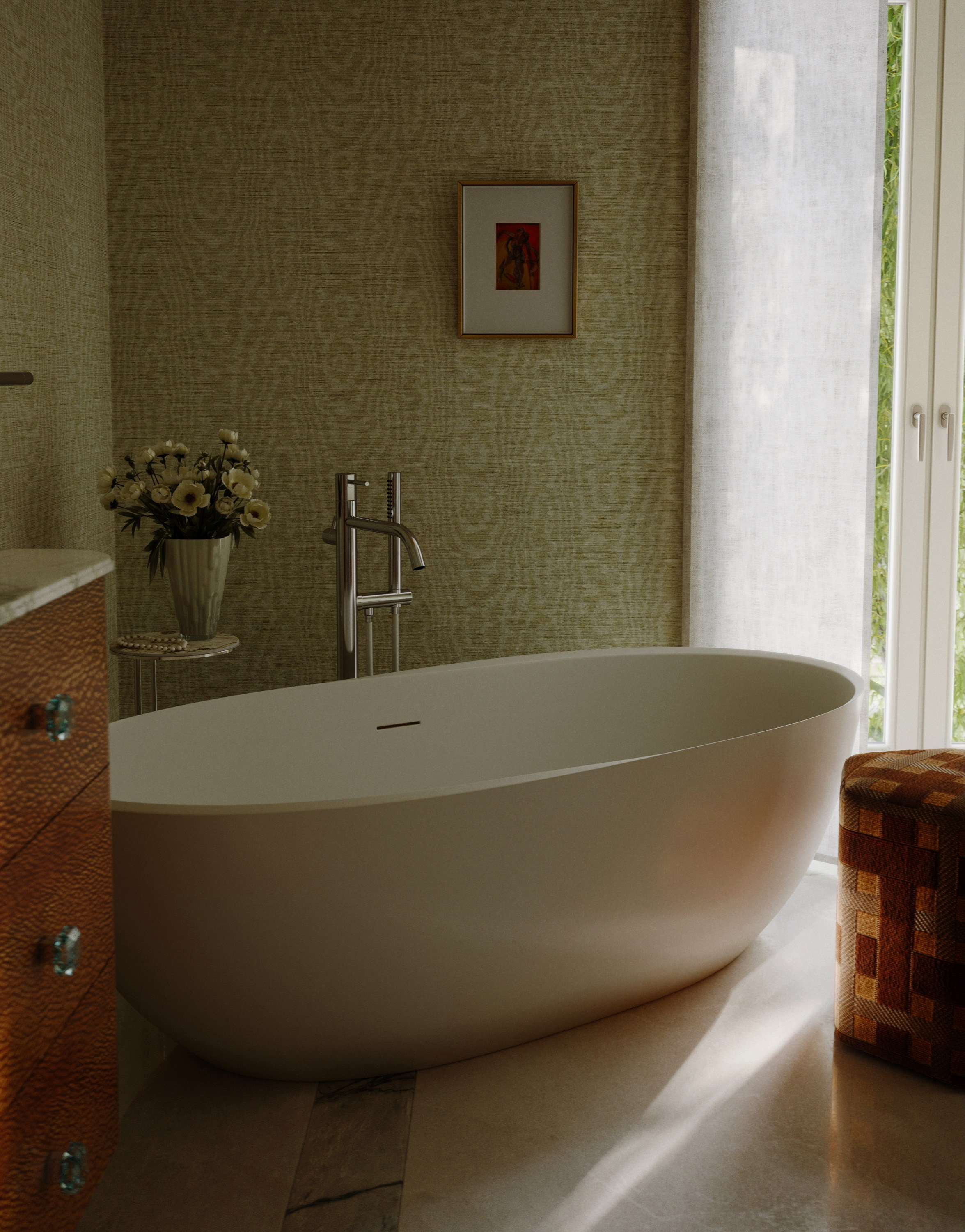 Ванная комната «Морская волна». 3D визуализация дизайна интерьера. 3D interior design visualizer