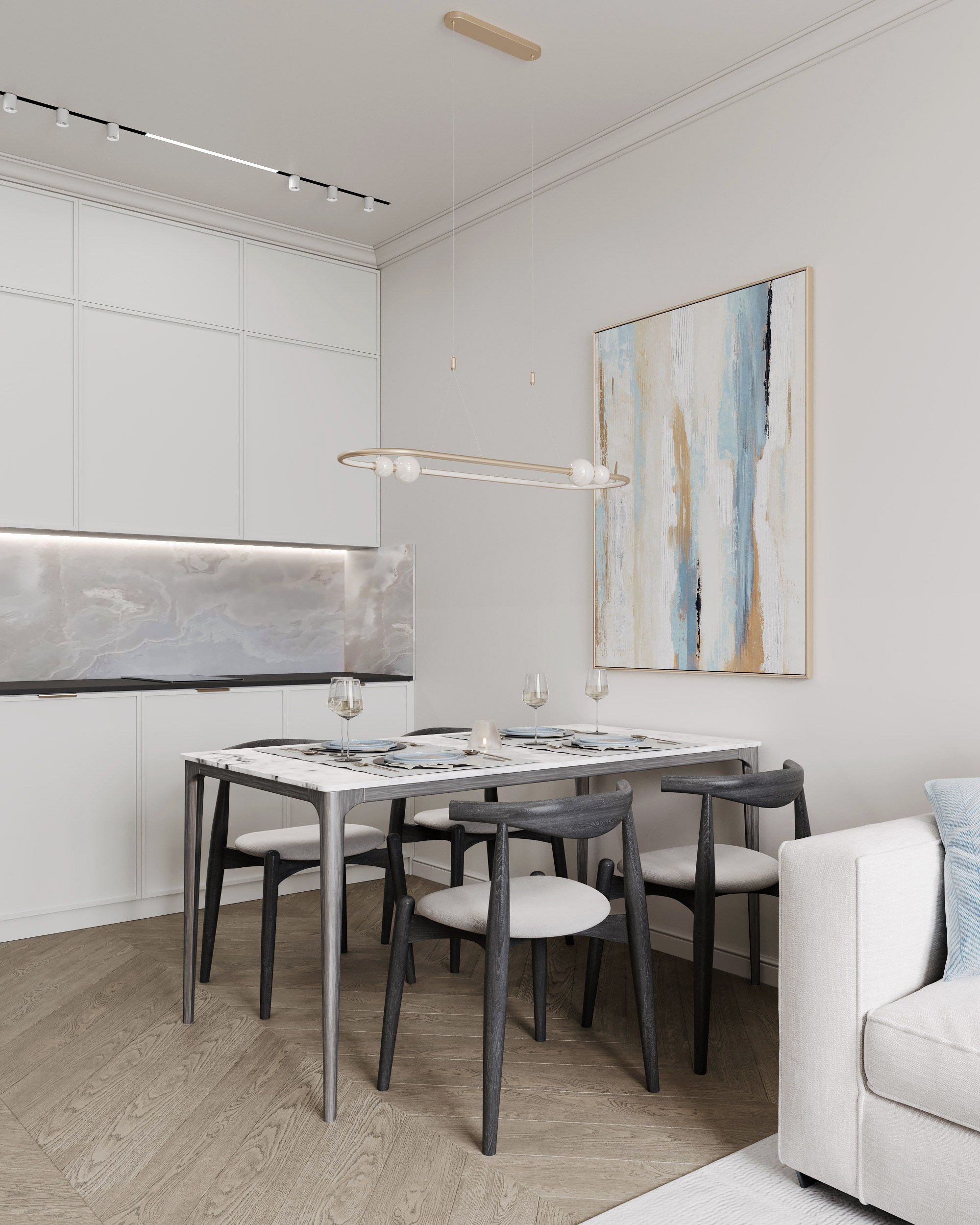 Blue Classic. Дизайн интерьера | 3D визуализация | Миланская Марина