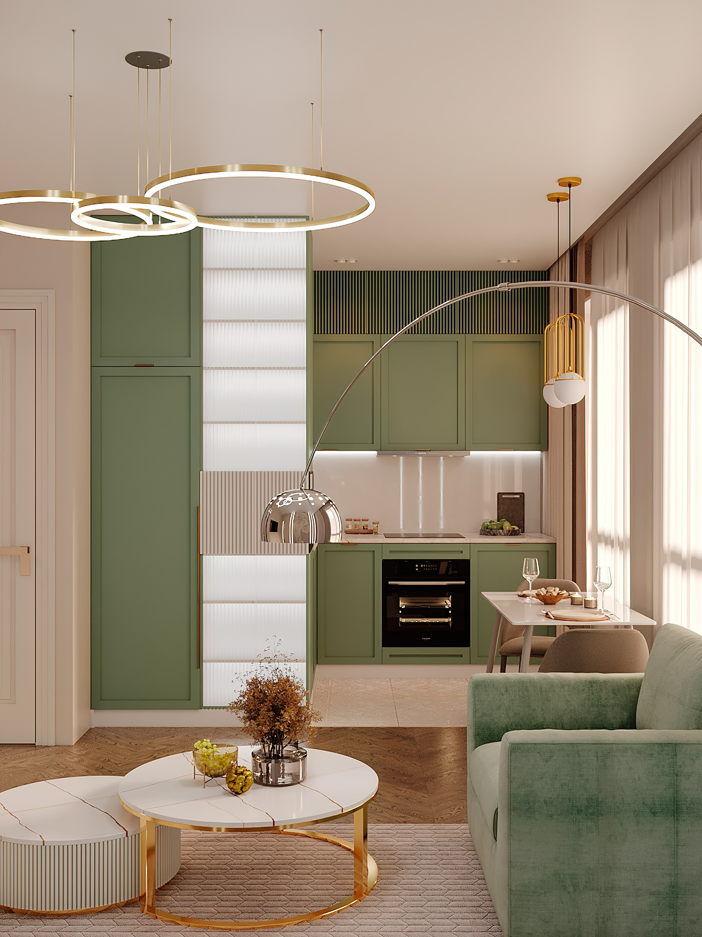 Квартира с фисташковой кухней для молодой девушки г. Москва. Батракова Наталья дизайнер интерьеров Санкт-Петербург Москва Архангель