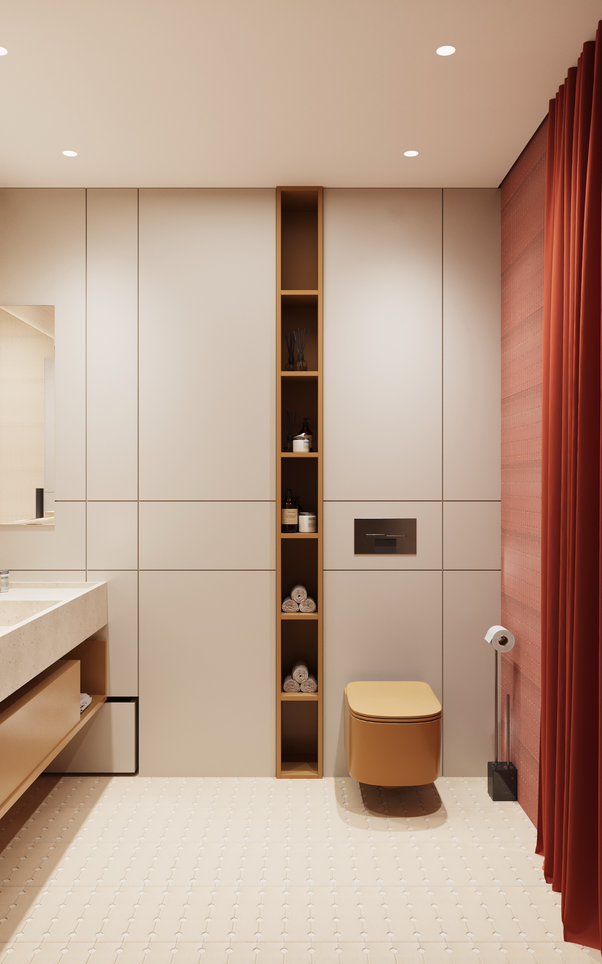 Как скрыть коммуникации в ванной. Гостевой санузел с акцентной плиткой