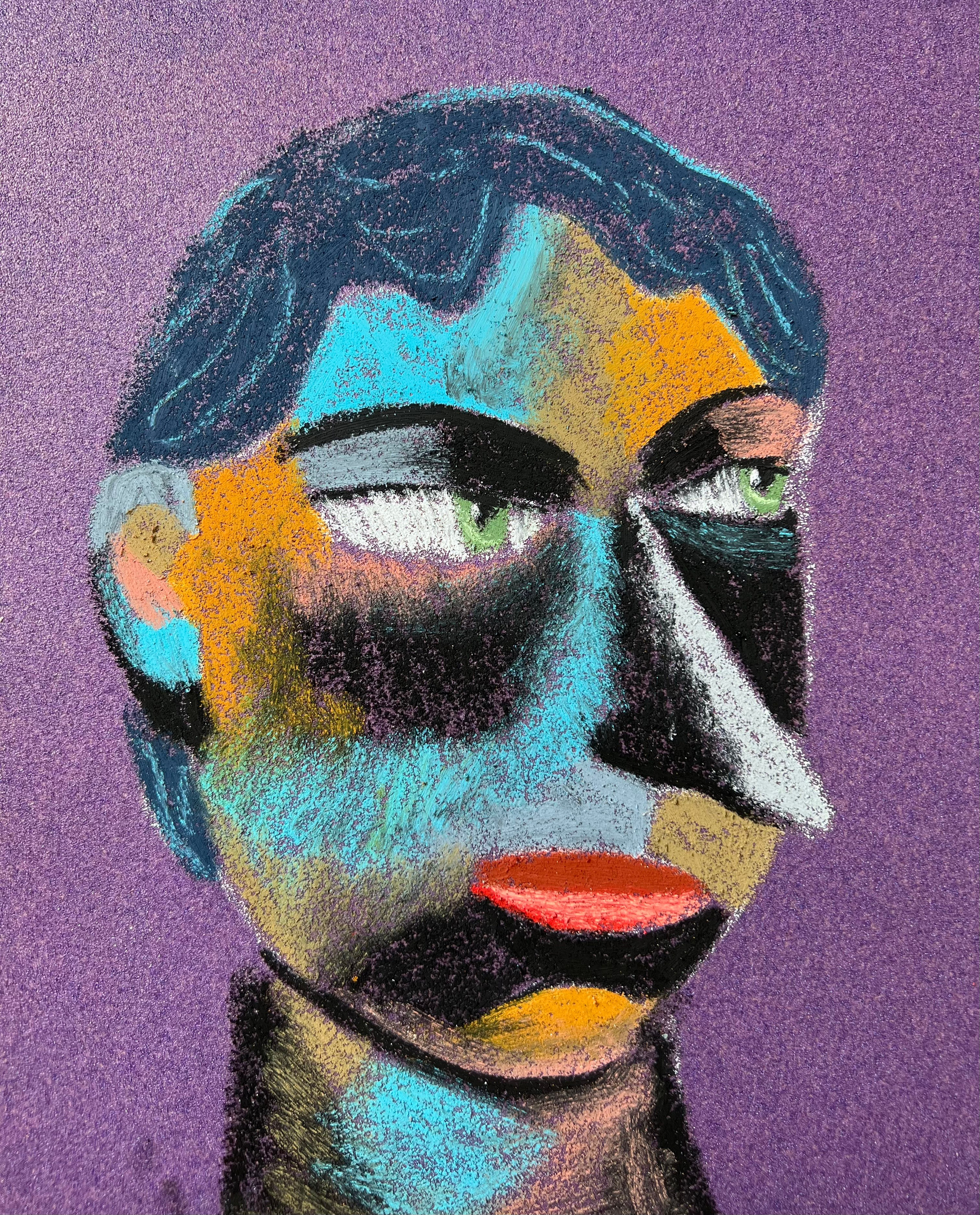 Title: Policewoman  Material: Oil pastel, sandpaper Size: 28 x 23 cm 