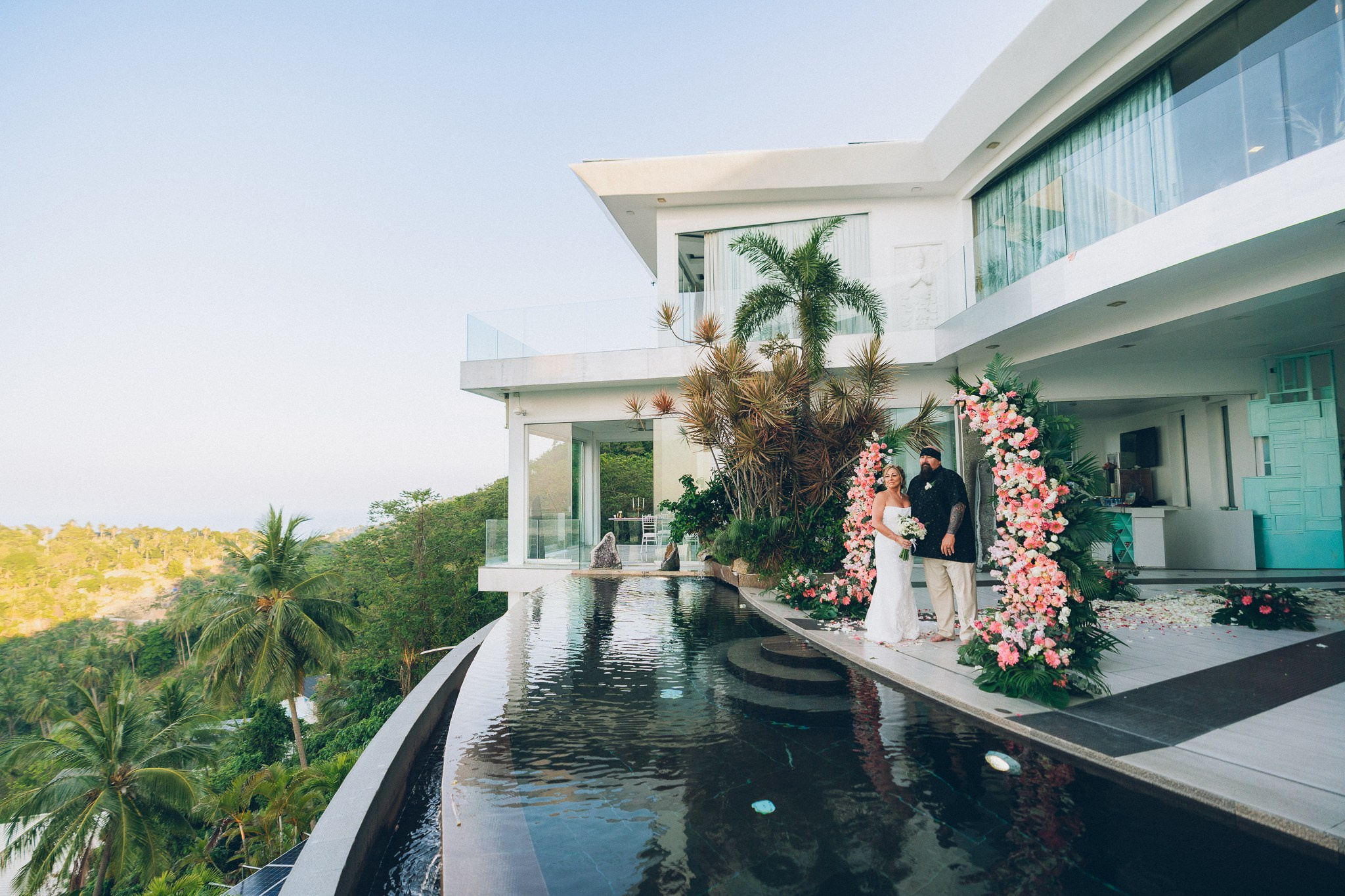 Romantic wedding setup at a private luxury villa on Koh Samui island