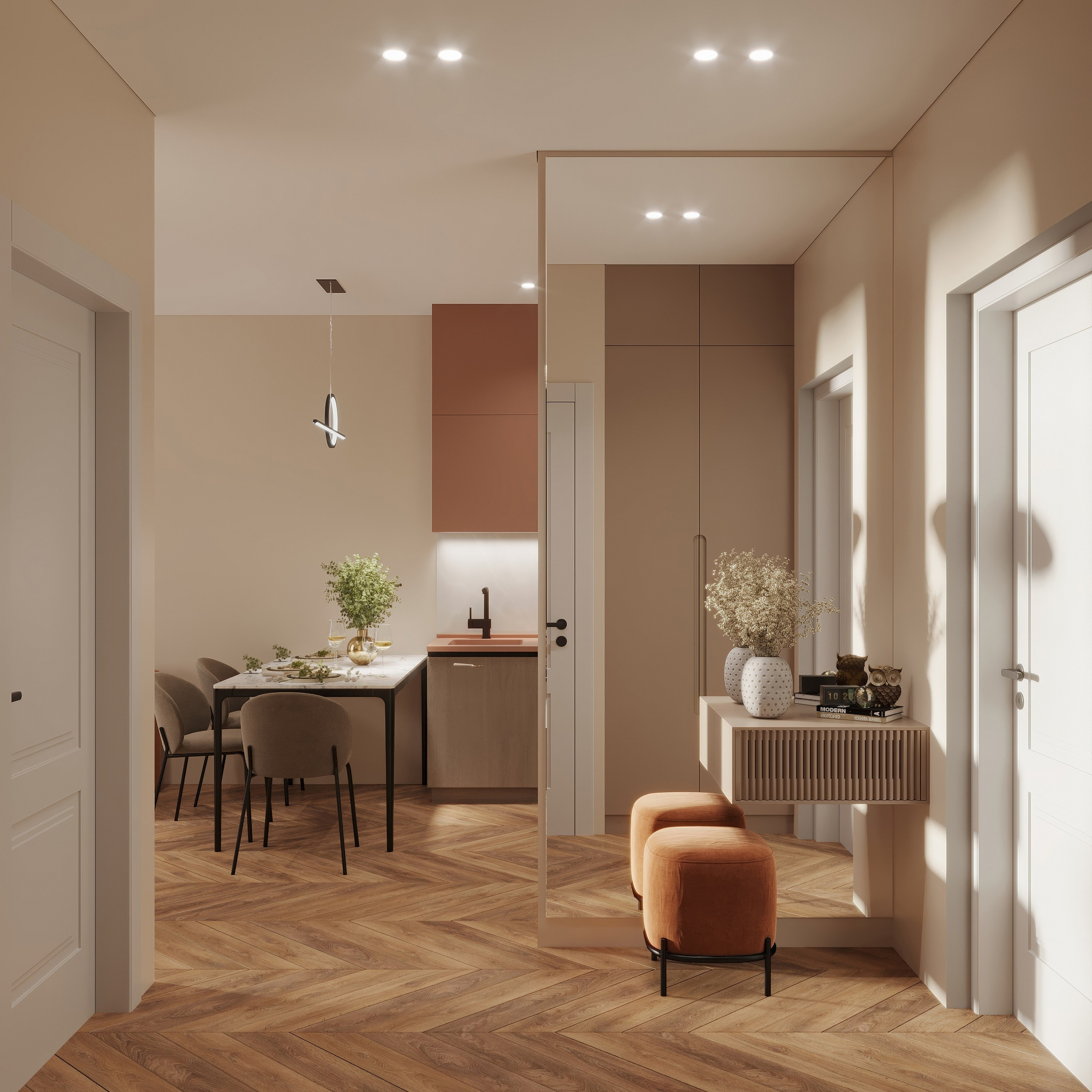 Studio Apartment — Warm and Modern Interior Design. 3D INTERIOR AND ARCHITECTURE VISUALIZATION