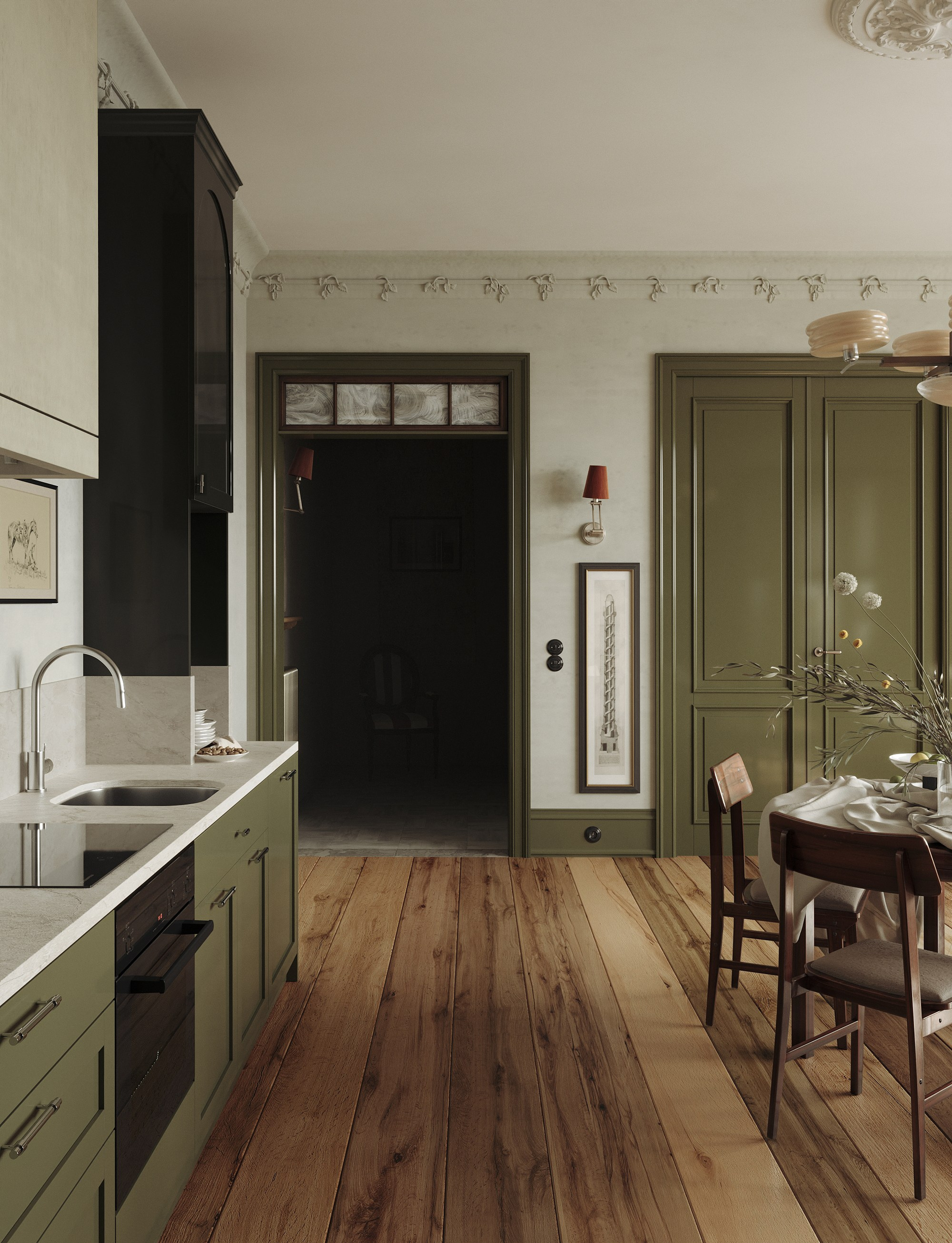 Kitchen dining room. выполнено по референсу. 3d визуализатор интерьеров