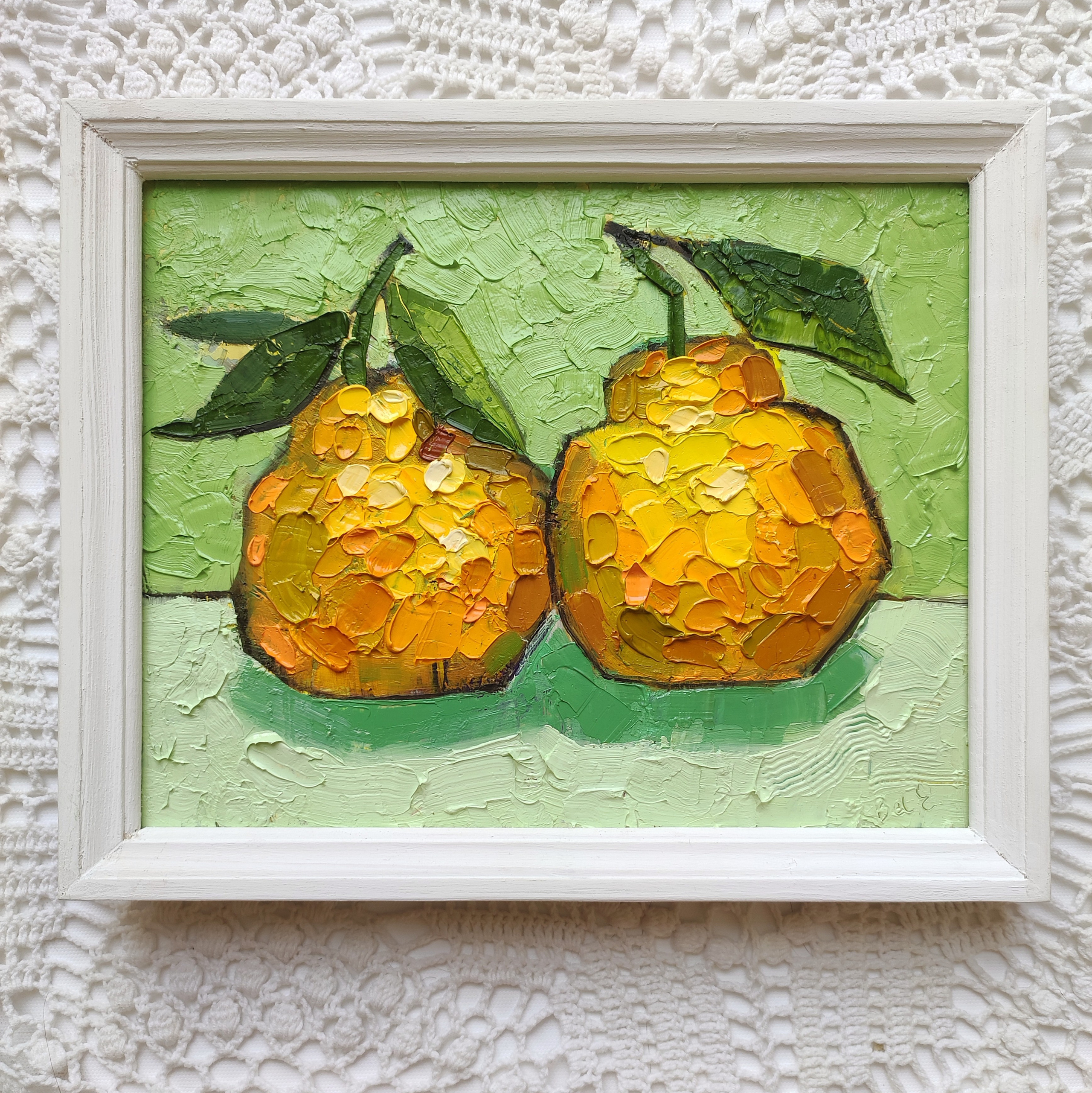 Натюрморт «Лимончики в черной вазе». Бумага, масл. пастель. 25×25 см. 900р. Галерея авторских картин художницы Бельмесовой Евгении