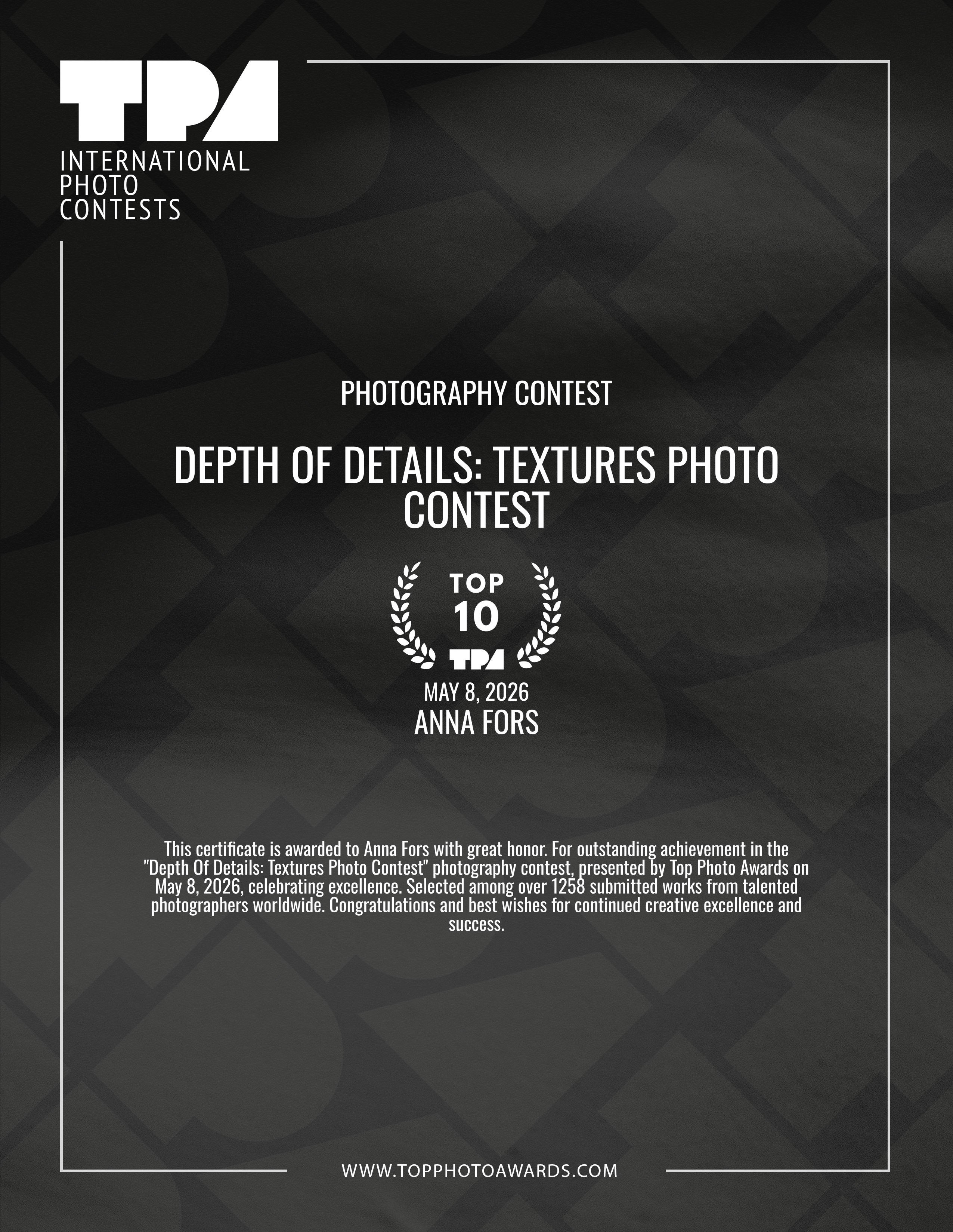 Награды фотохудожника Анны Форс — Победитель BICFP, TopPhotoAwards и финалист Liquida Grant