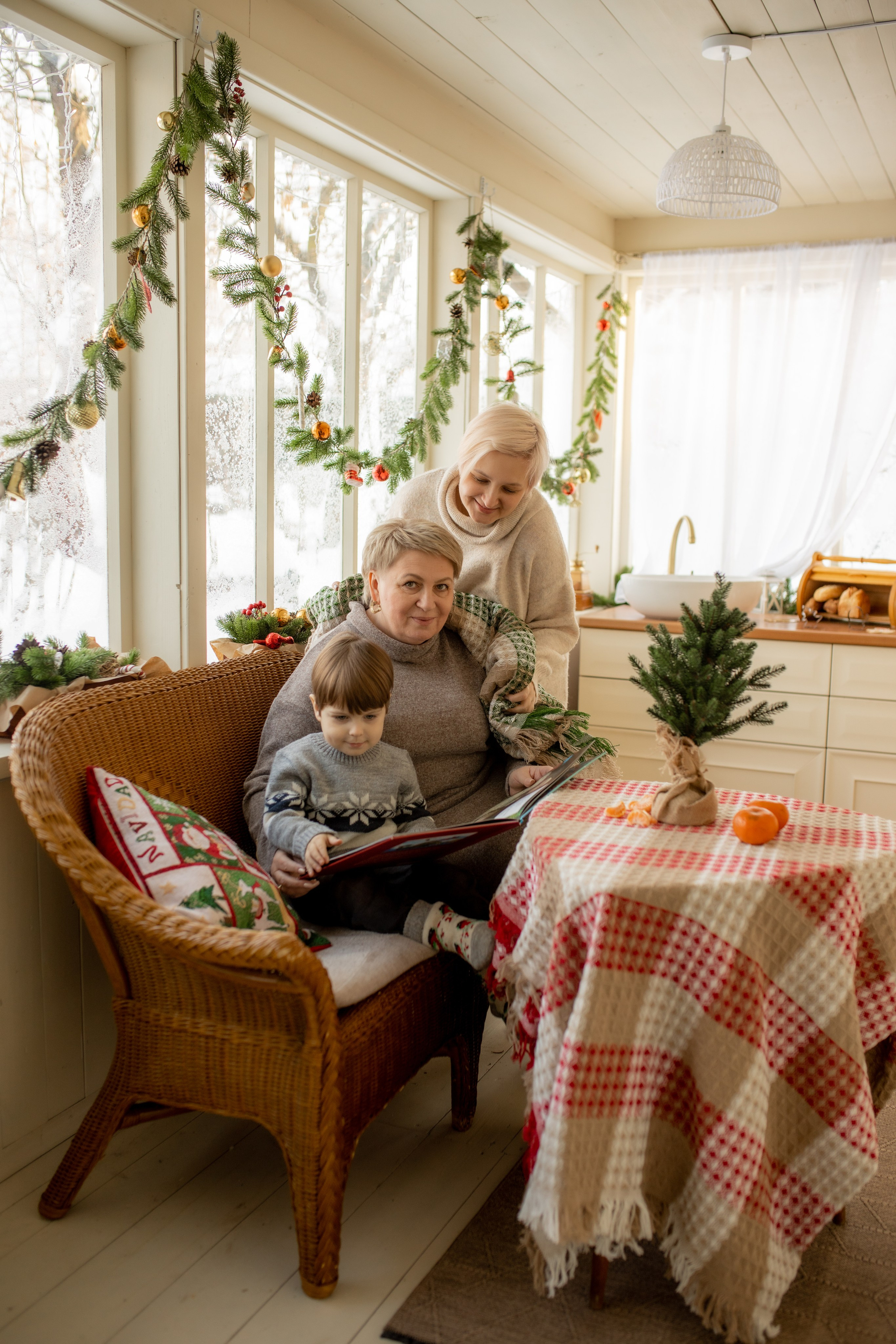 новгодняя фотосессия для бабушки в Железнодорожном, новогодняя фотосессия в Купавне, семейный фотограф Железнодорожный фотограф Балашиха, бабушка читает внуки