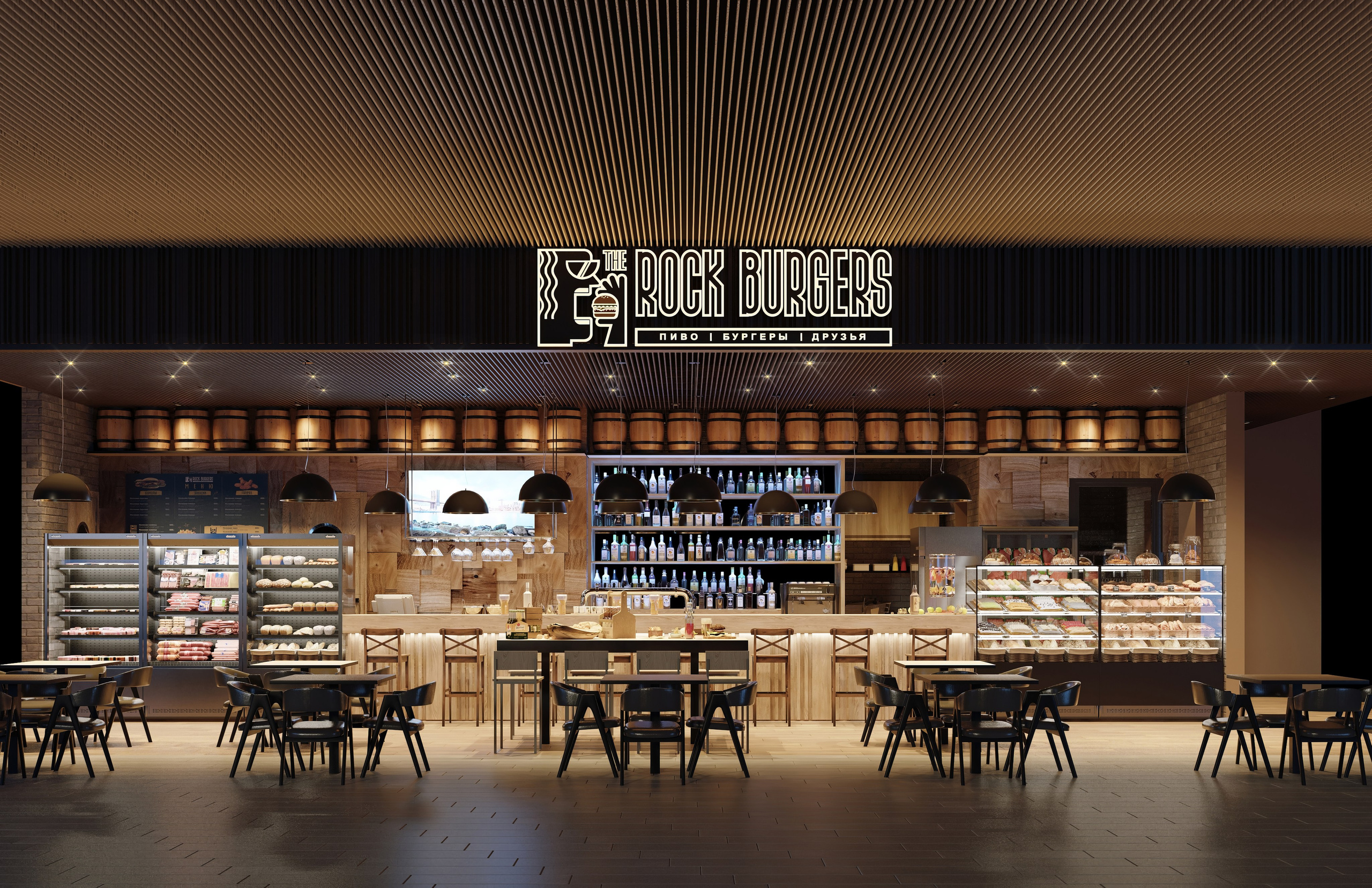 The Rock Burgers — Interior Design & 3D Visualization Project. 3D INTERIOR AND ARCHITECTURE VISUALIZATION