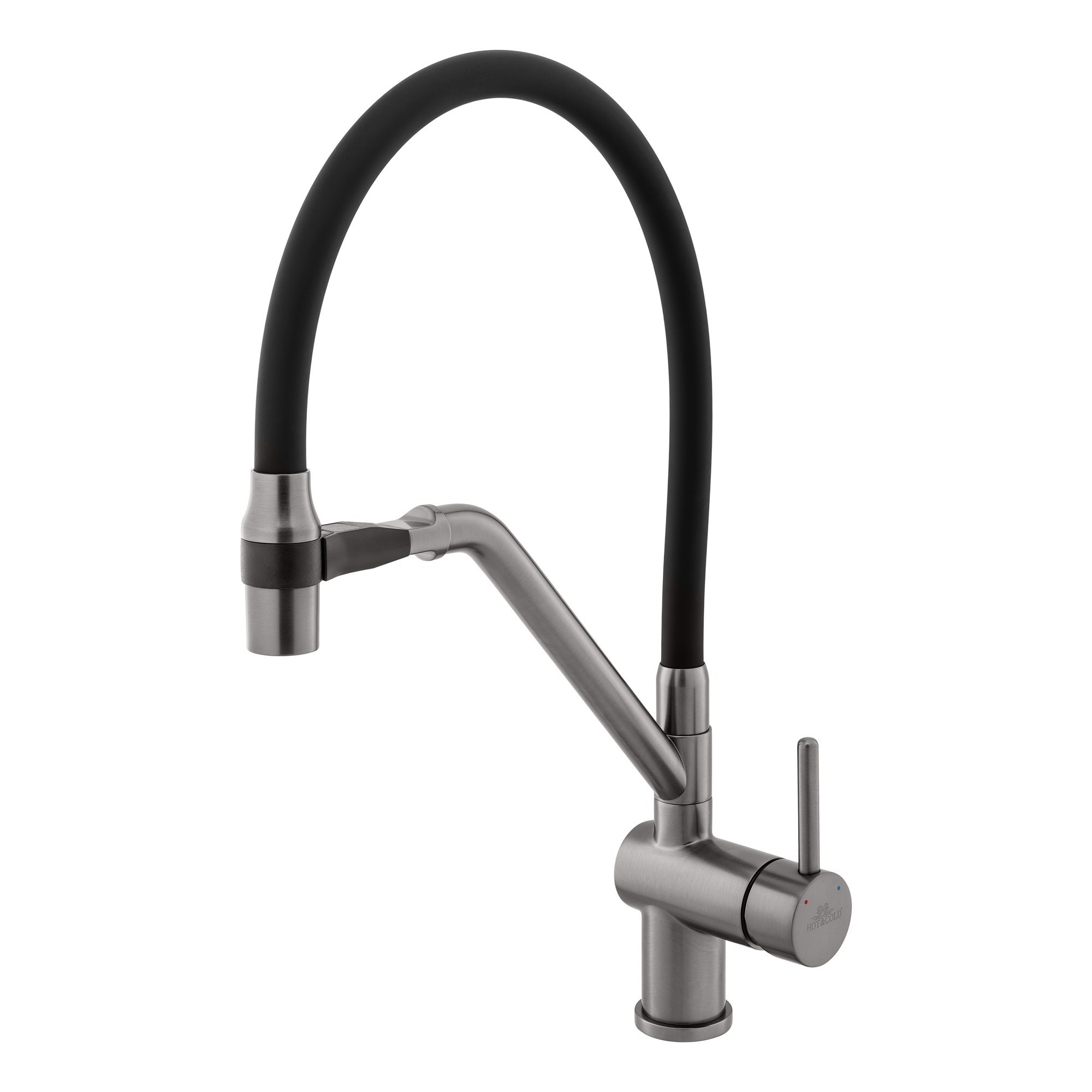 Смеситель для кухни черный с гибким изливом