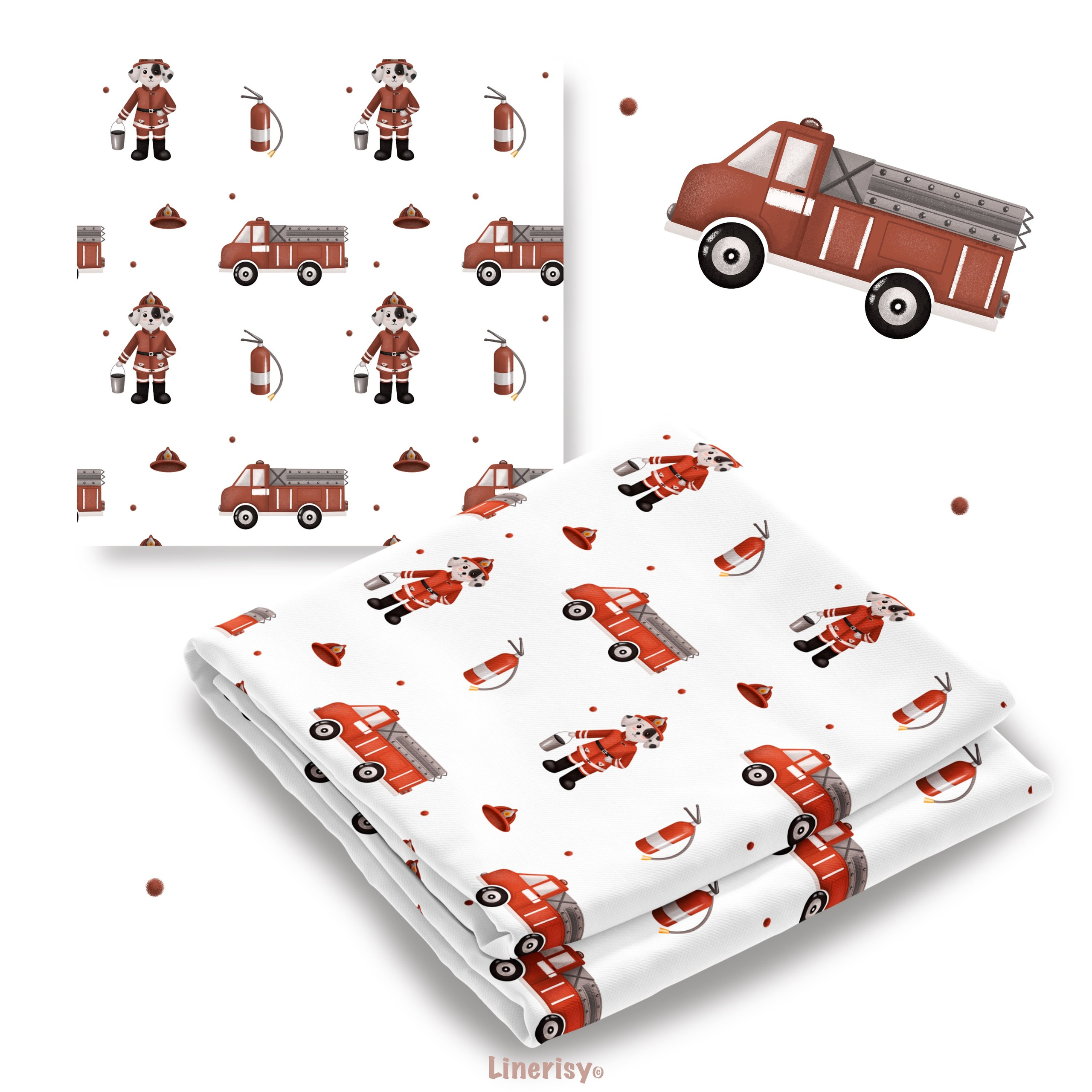 Набор бесшовных паттернов «Пожарная станция». Художник-иллюстратор Евгения Бекренёва