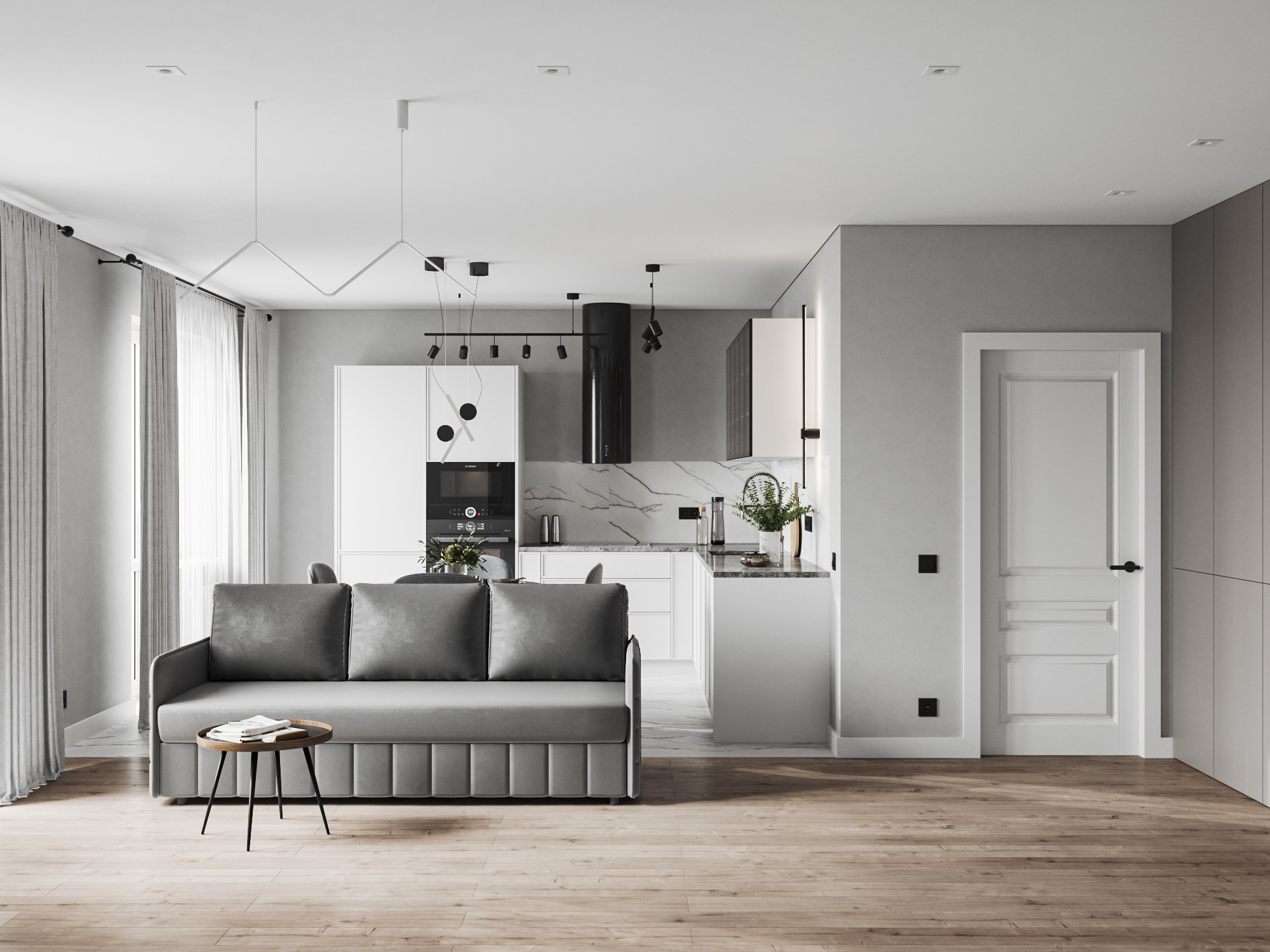 Визуализация интерьера проекта в серых тонах