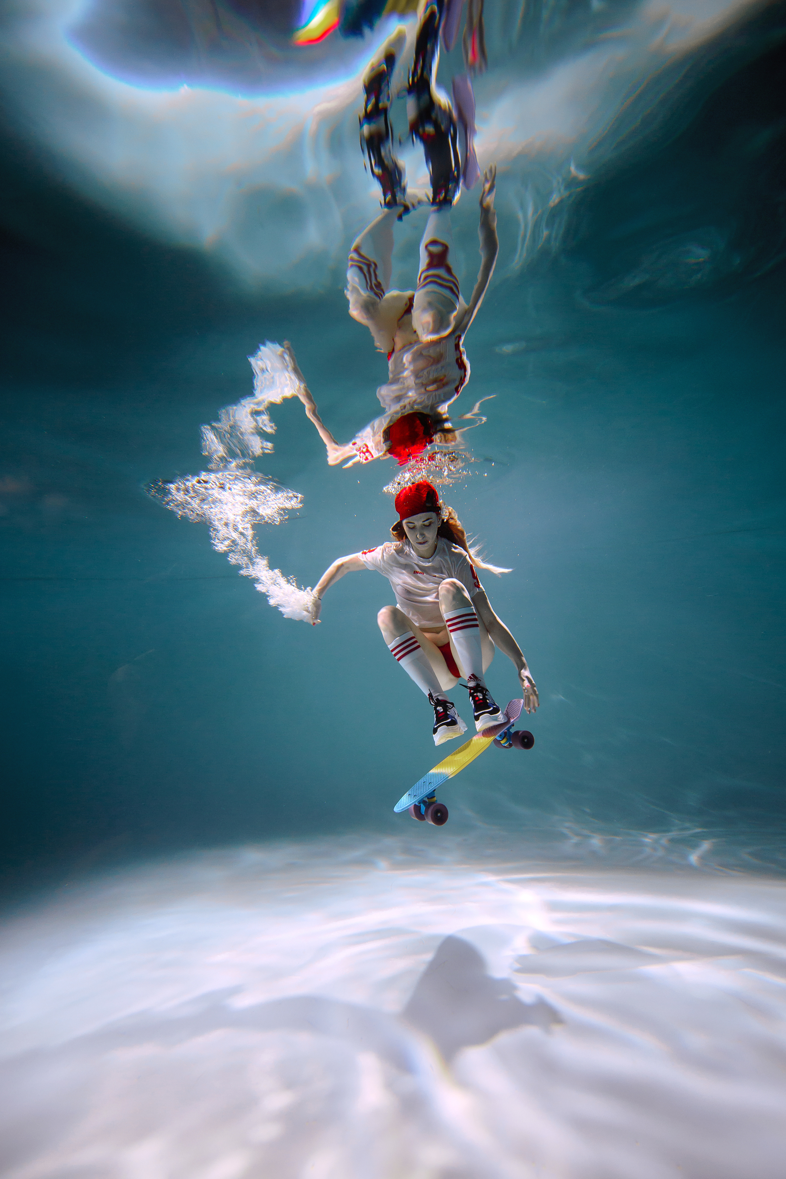 Подводная фотосессия на скейтборде в Москве. Свадебный и семейный фотограф Виктория Носачёва. Щелково, Москва и МО