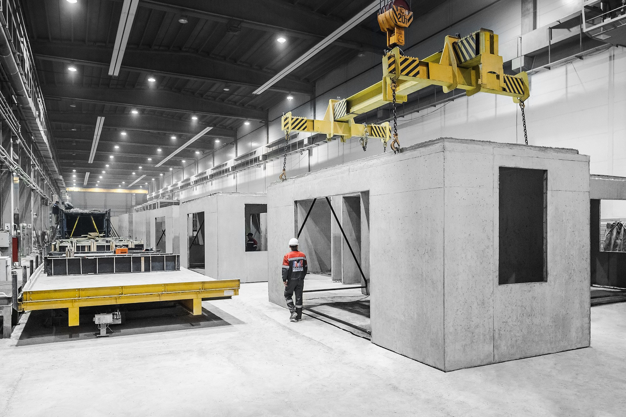 Модульный блок для строительства модульных домов и зданий, в цеху завода ЖБИ Мажино