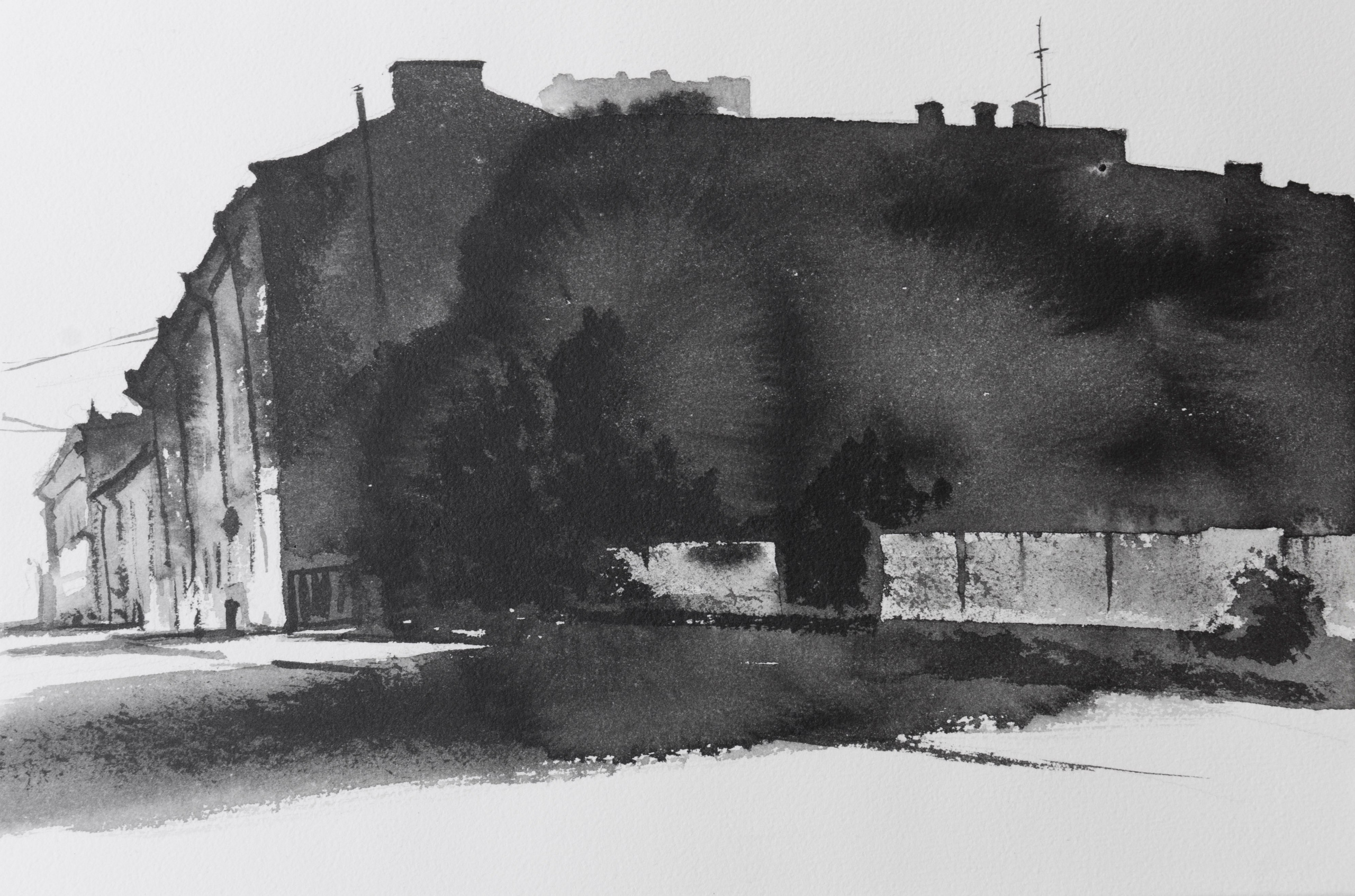 город, графика, черно-белый город, белые ночи, Петербург