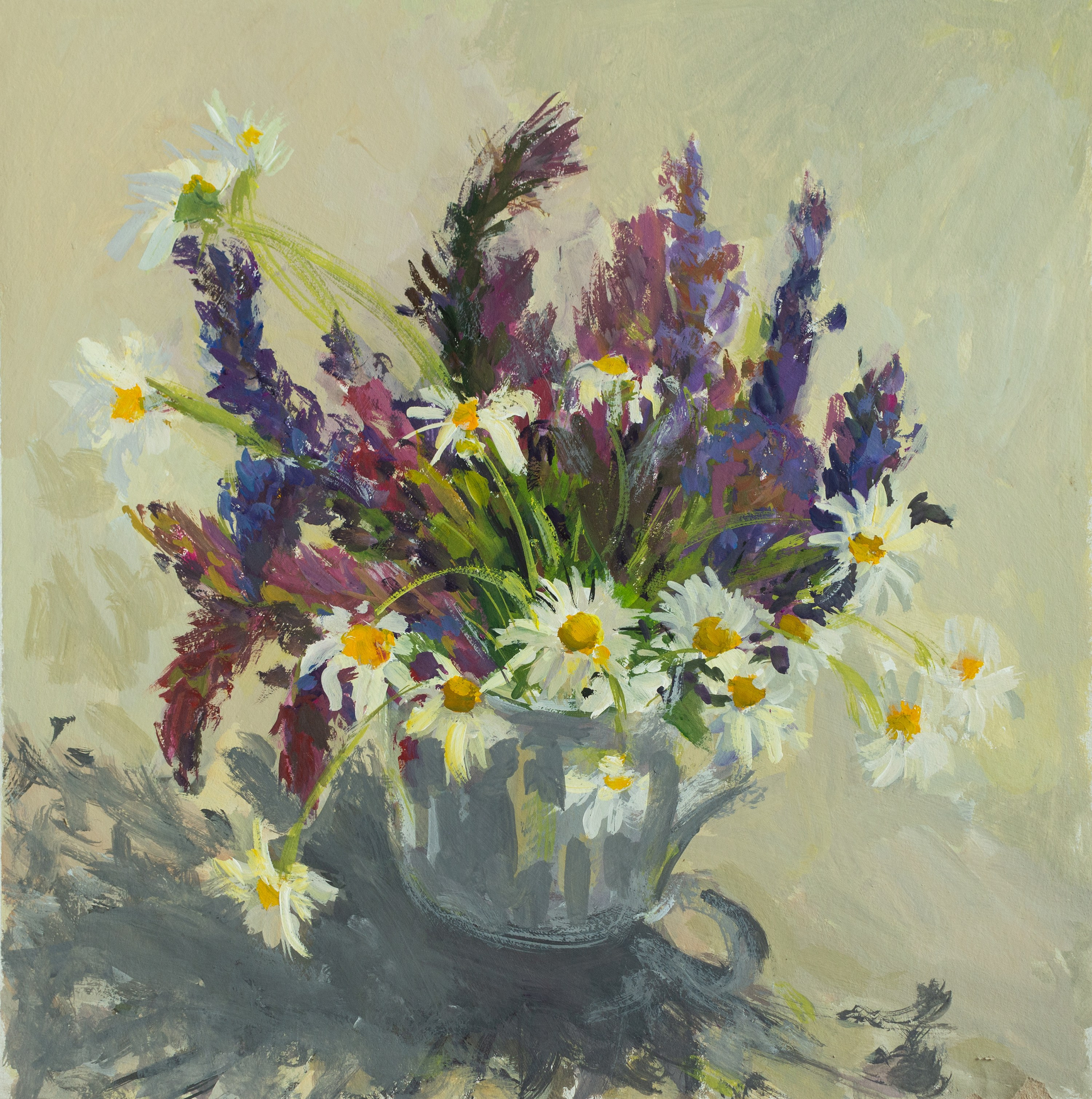 "Букет ромашек и шалфея" картон, гуашь 28.5х28.5см, 2025