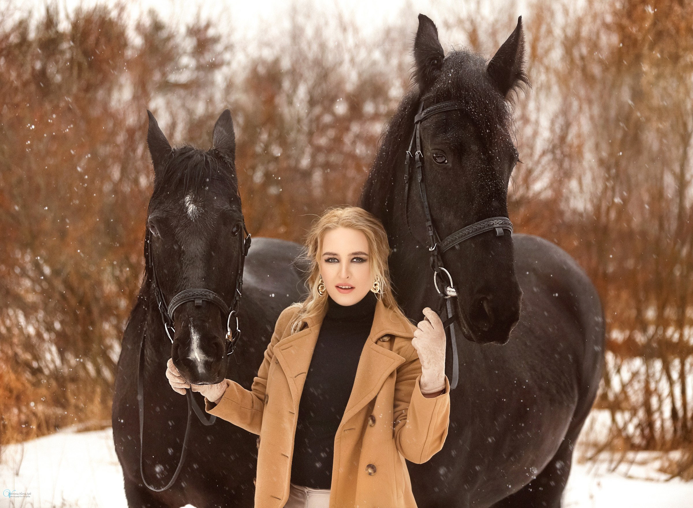 Фотосессии с лошадьми зимой. Фотограф женский и мужской портрет Санкт-Петербург
