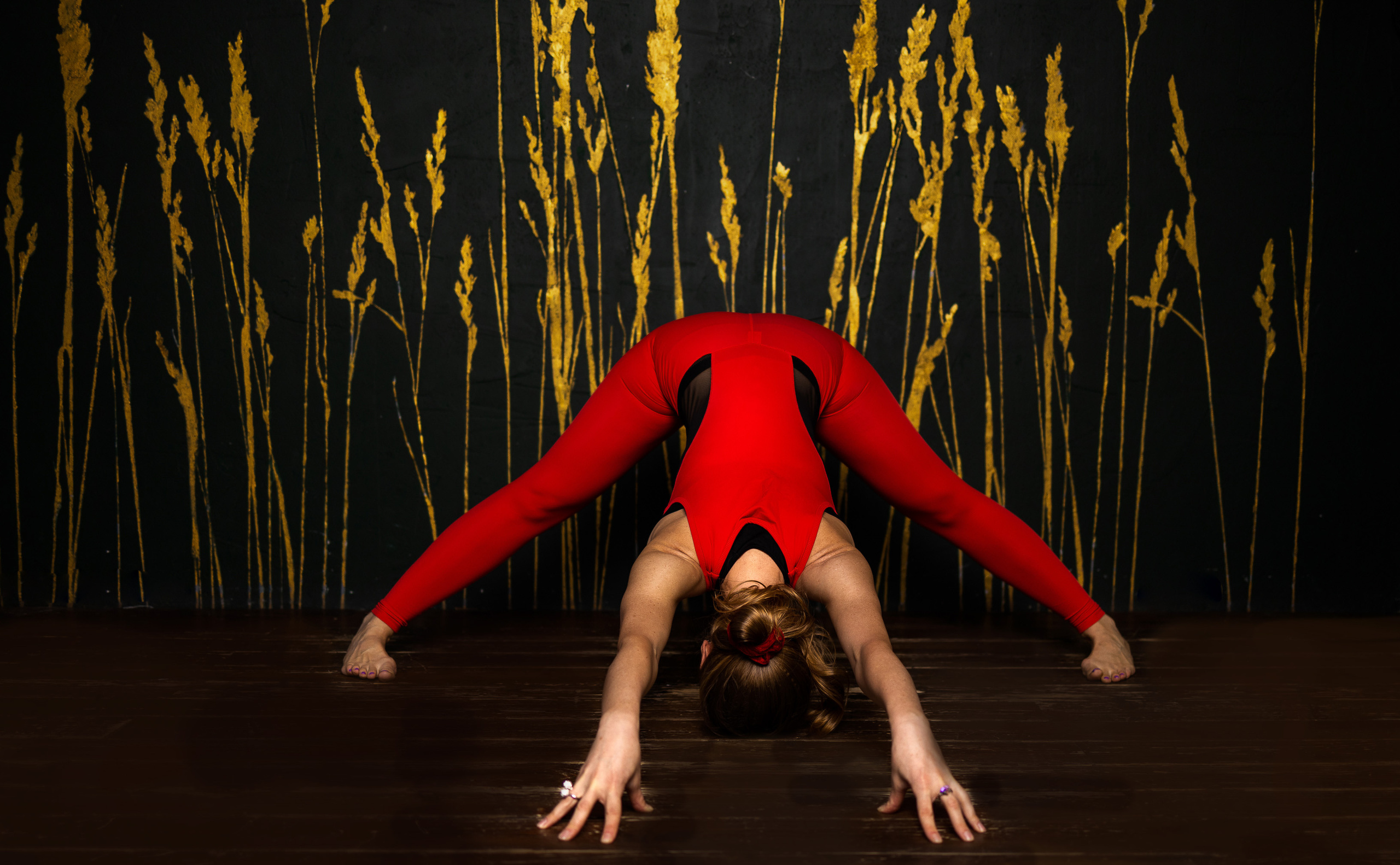 Поза из йоги псарита падоттанасана.