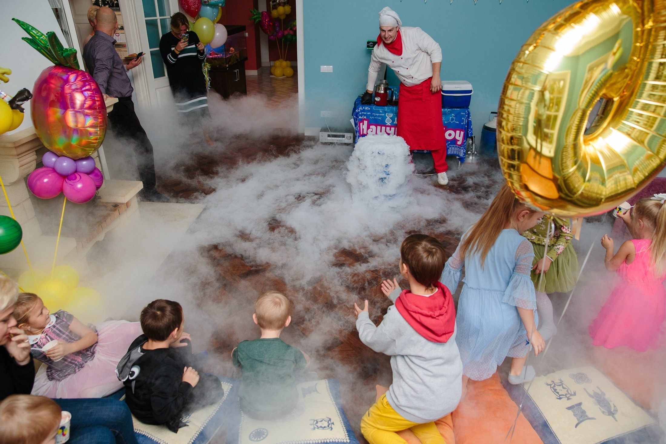 фотография детский день рождения ребенка дома аниматор научное шоу сухой лед