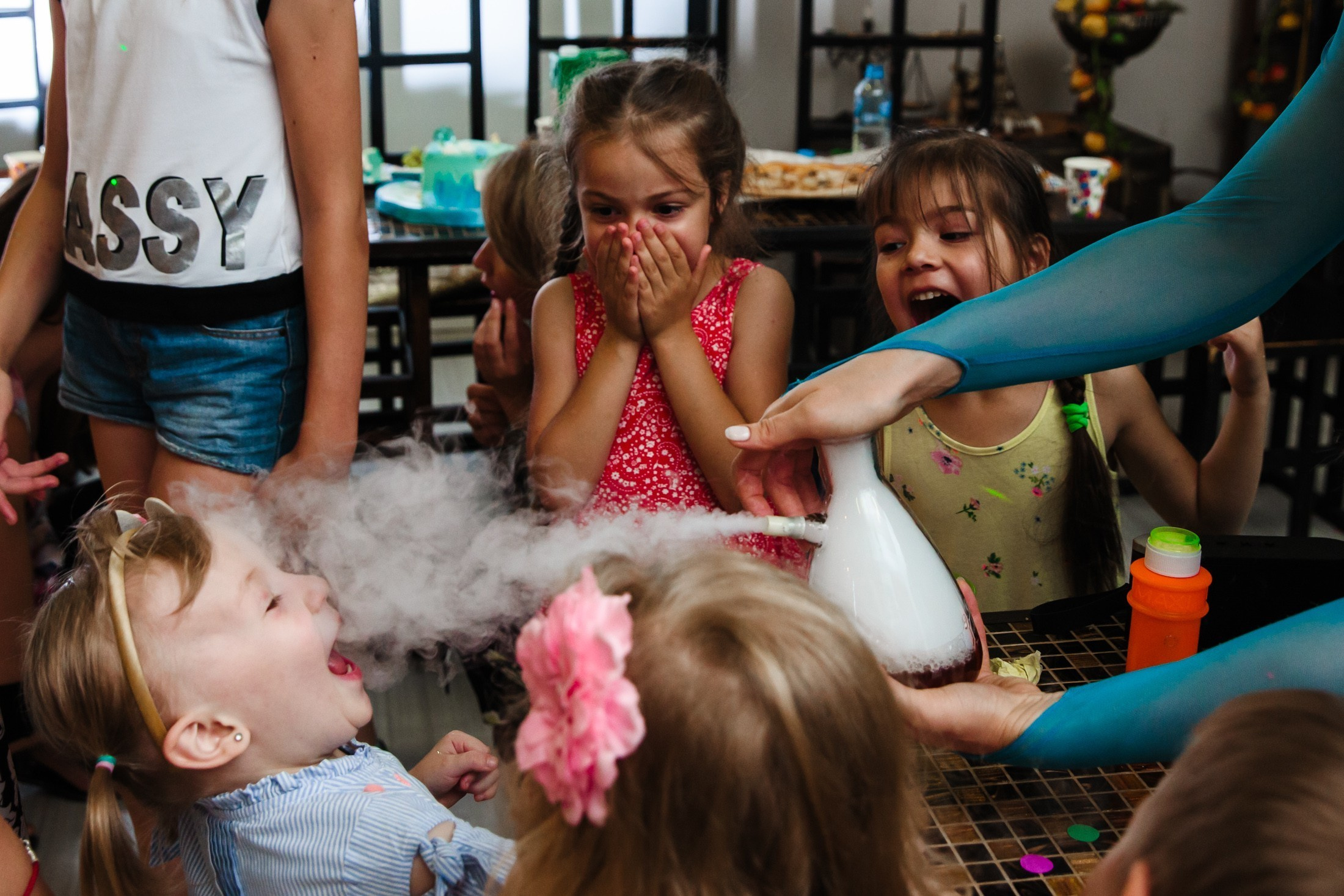 фотография детский день рождения ребенка аниматор холодное сердце эльза научное шоу сухой лед