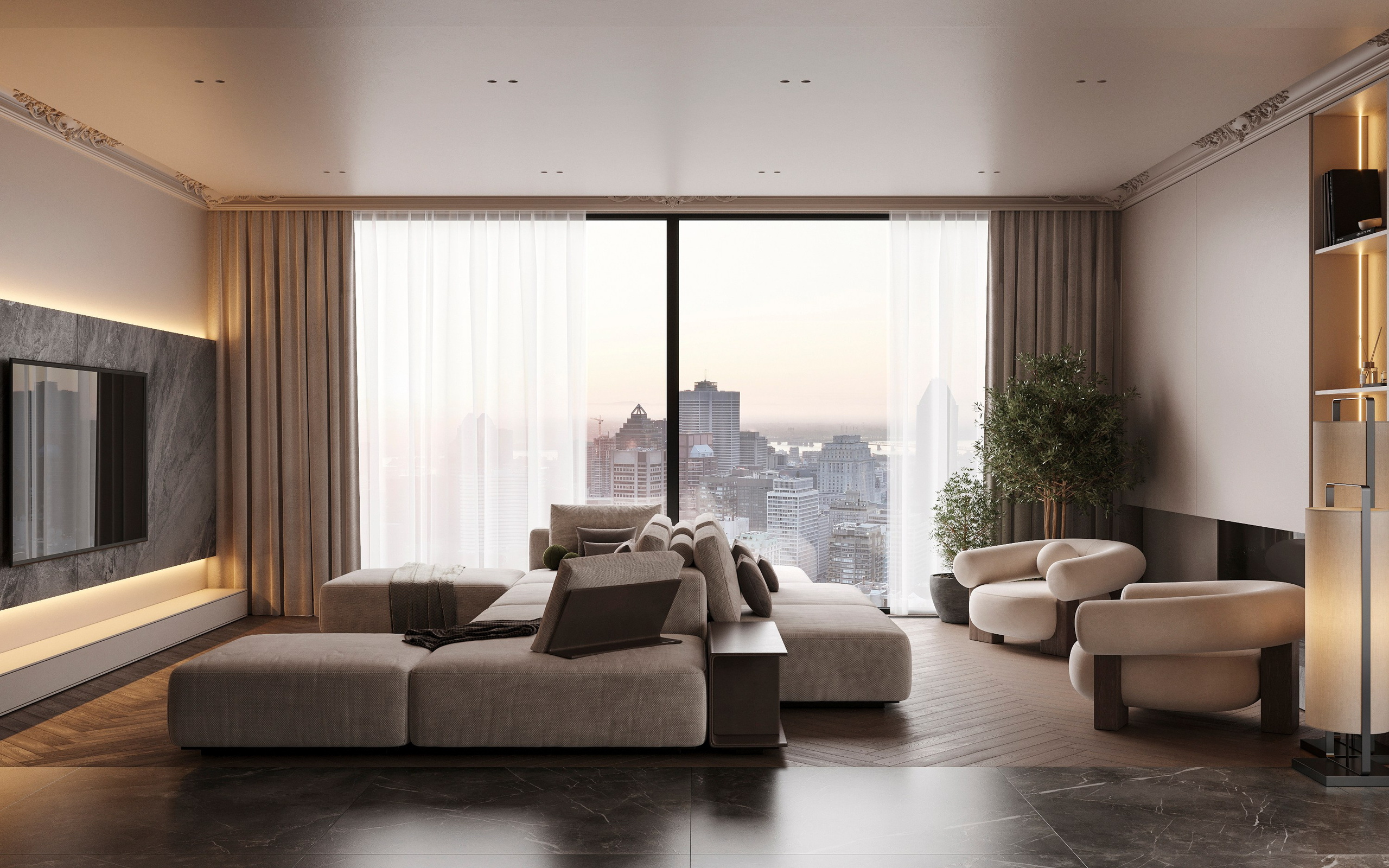 COZY SKYLINE | CONCEPTUAL PROJECT. Interior Visualization by Valerie Stetyukevich