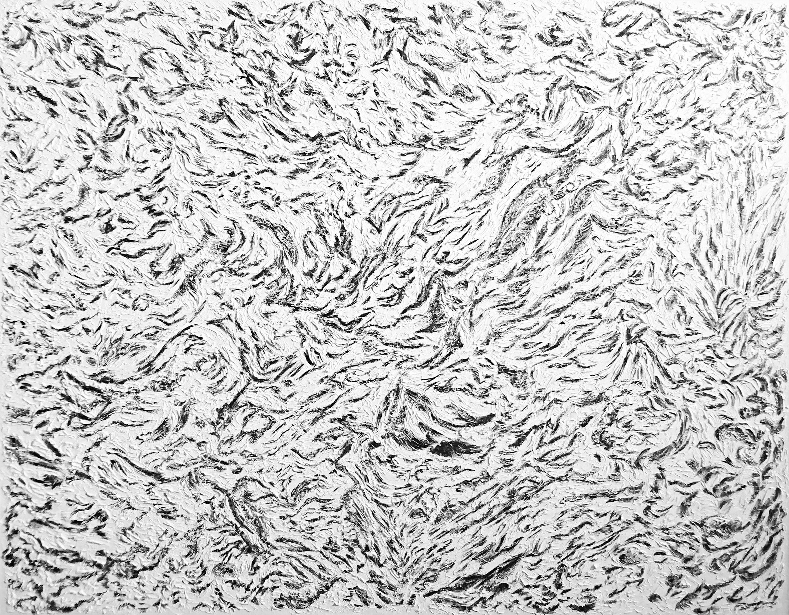 Абстракция. Сущности рядом с нами и вокруг нас. Картина в черном и белом цвете в стиле импасто.