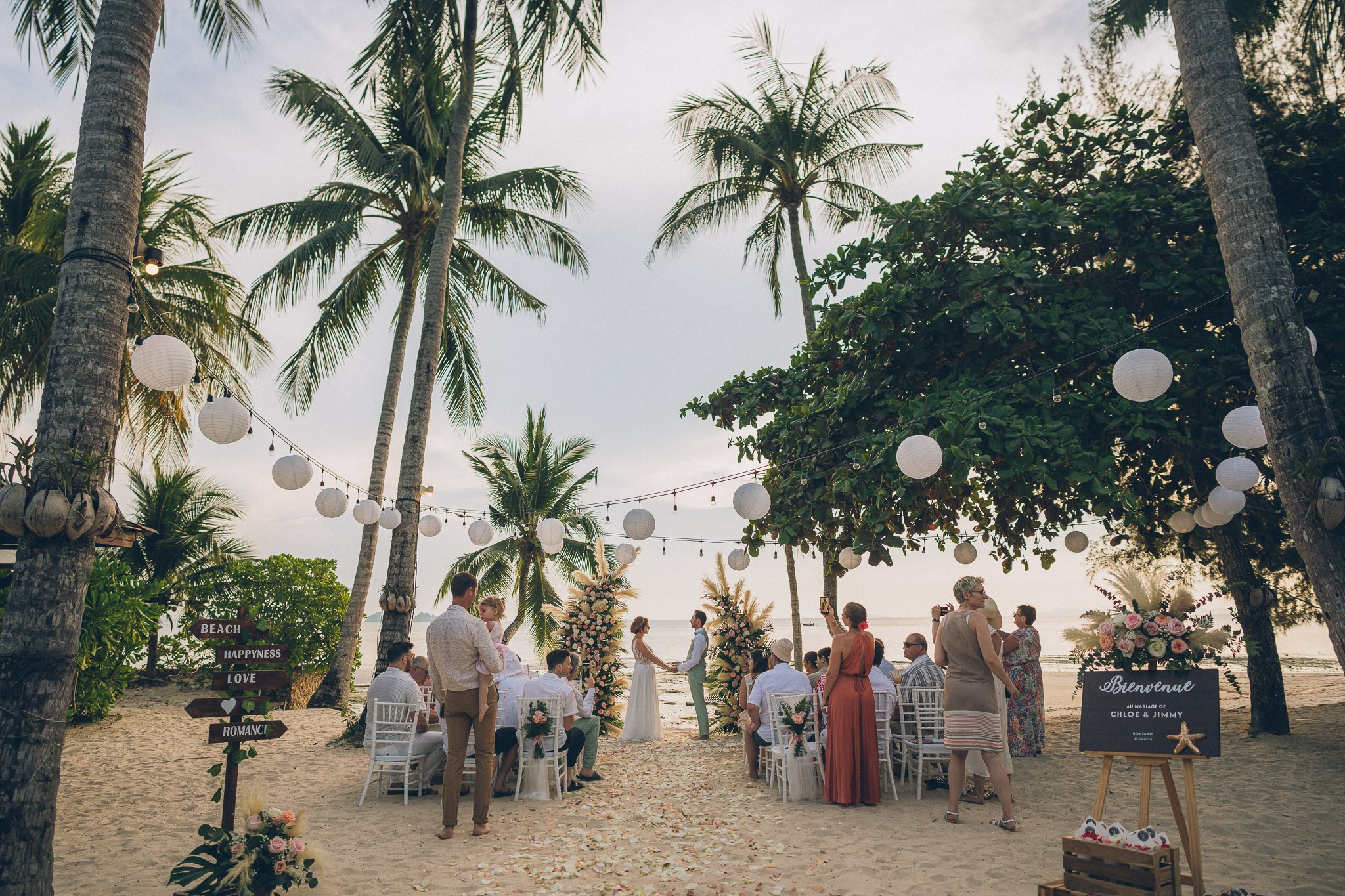 Sunset Beach Wedding with Guests in Koh Samui