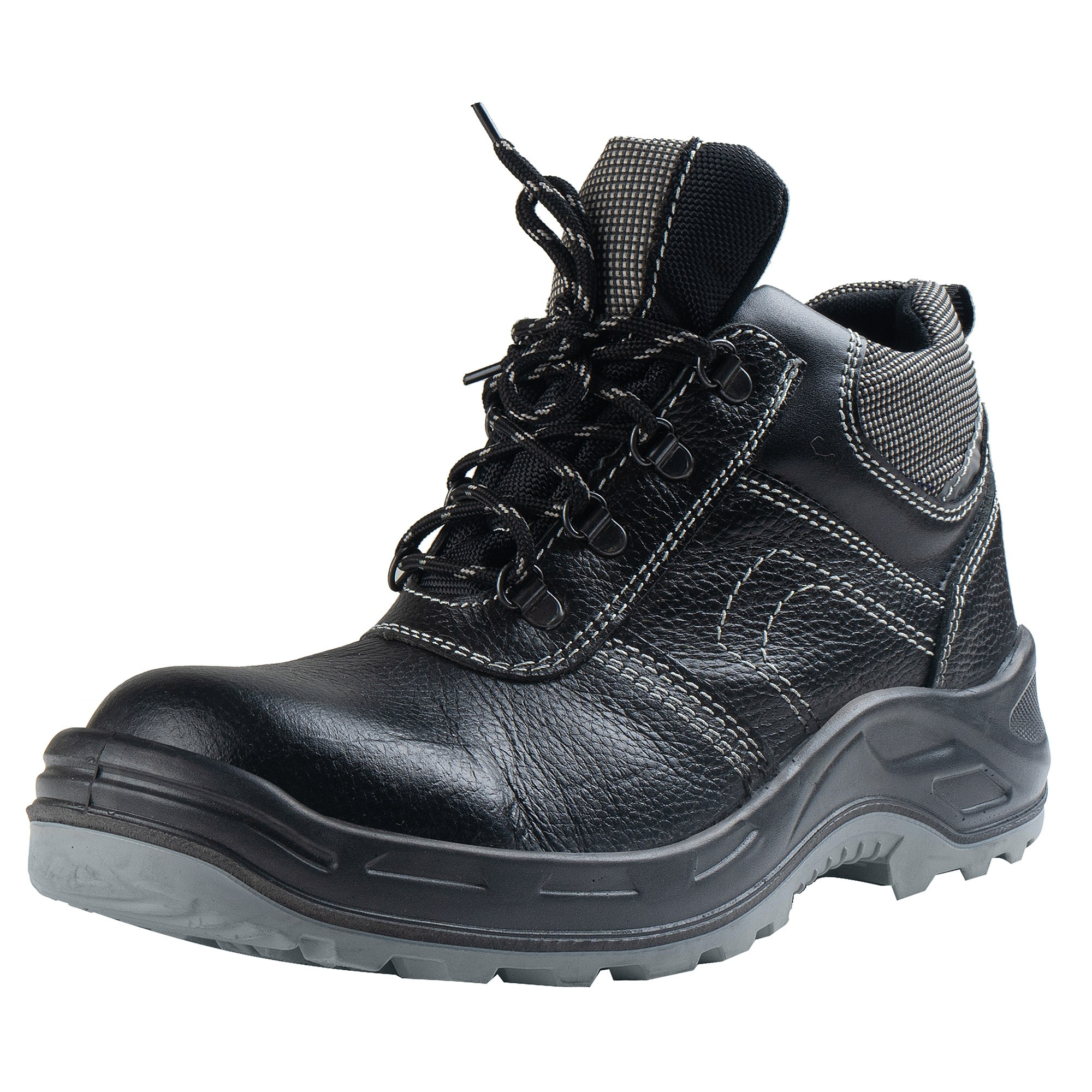 Обувь рабочая, высокая, черная, ботинок серая подошва